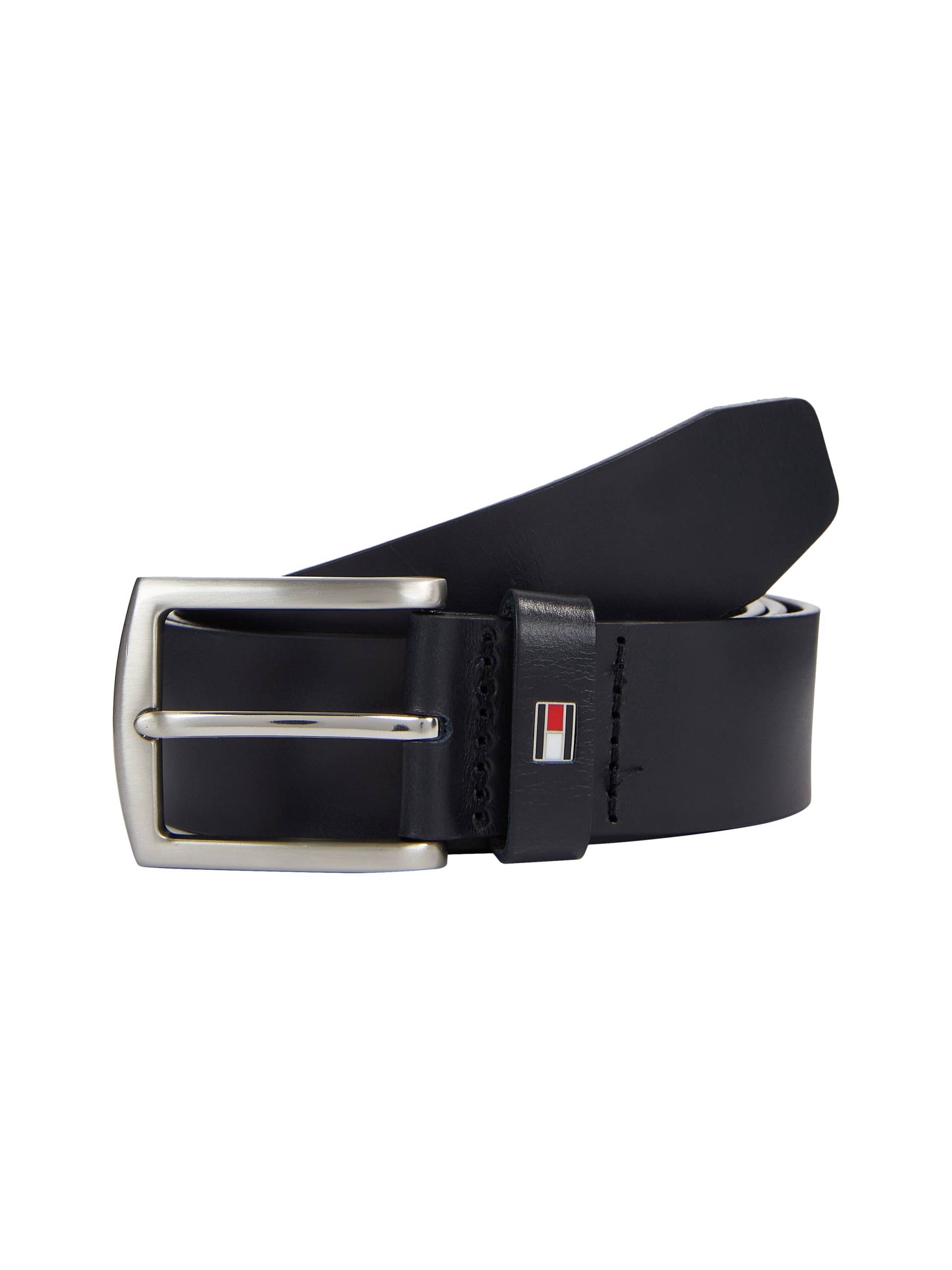 Tommy Hilfiger Ledergürtel »DENTON 3,5«, Robuster Ledergürtel mit Flag-Label, silberfarbenne Schnalle, verstellbar von TOMMY HILFIGER