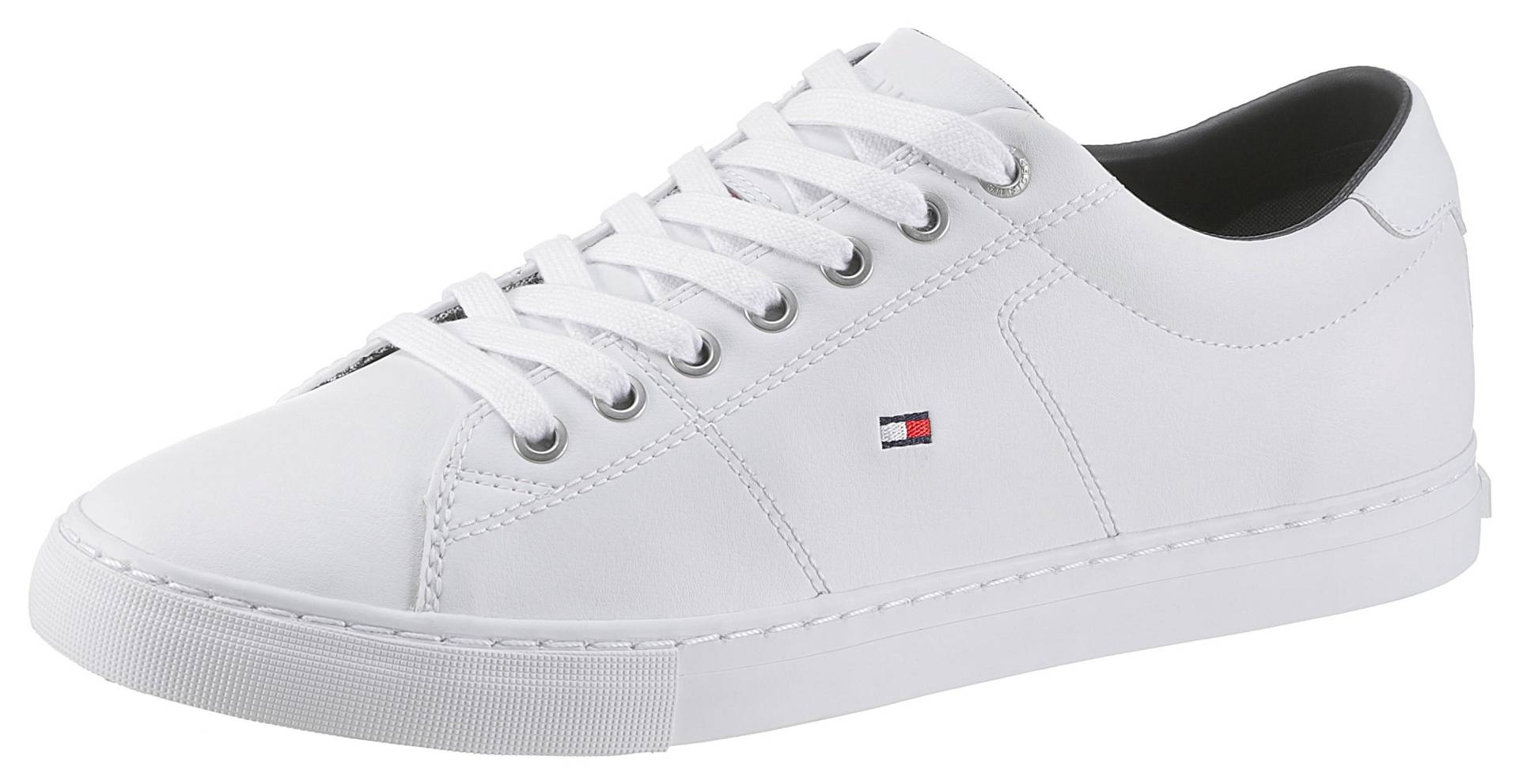 Tommy Hilfiger Sneaker »ESSENTIAL LEATHER SNEAKER«, Freizeitschuh, Halbschuh, Schnürschuh mit Flaggenstickerei von TOMMY HILFIGER