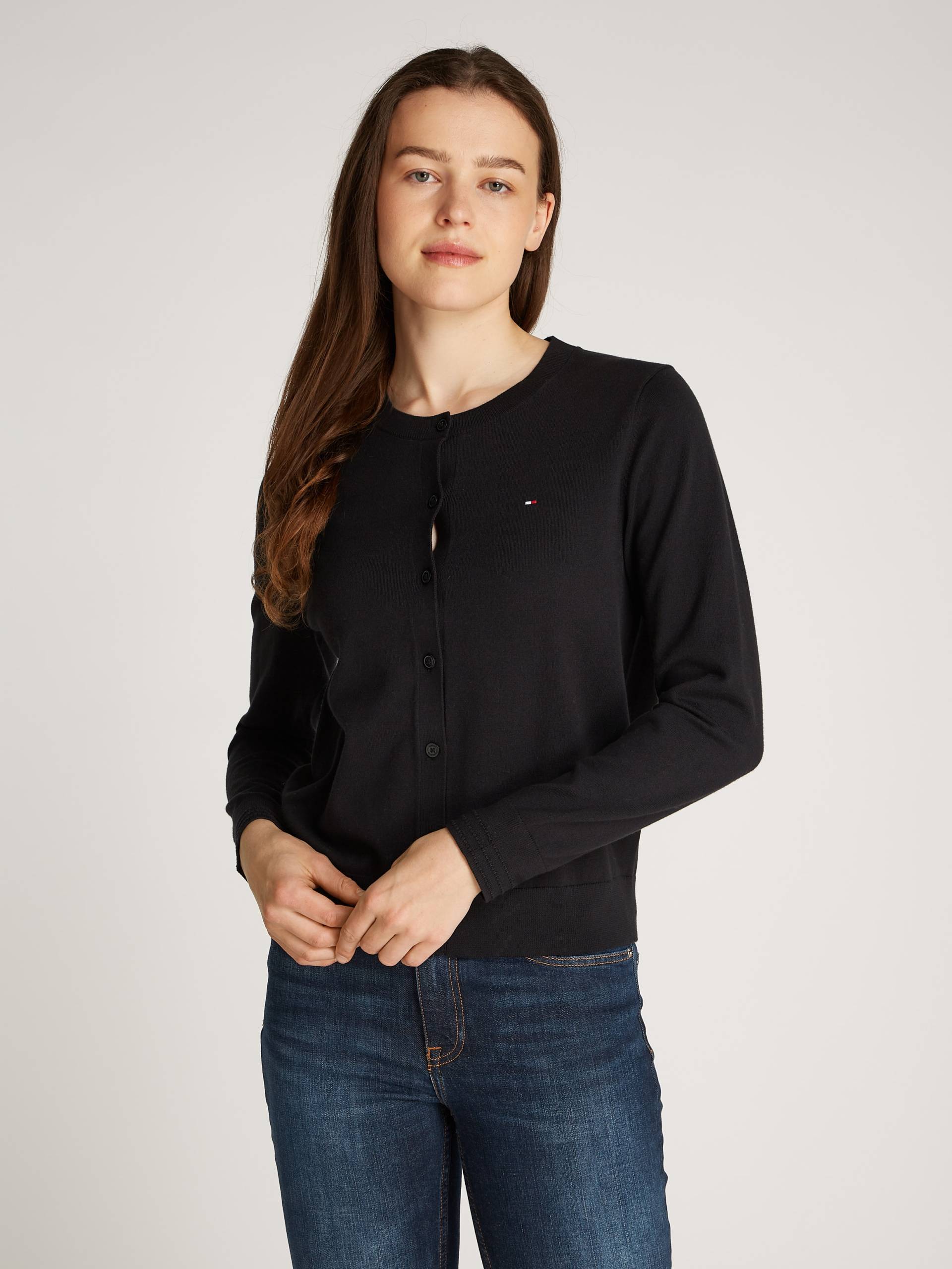 Tommy Hilfiger Cardigan »CO JERSEY STITCH CARDIGAN«, mit Logostickerei von TOMMY HILFIGER