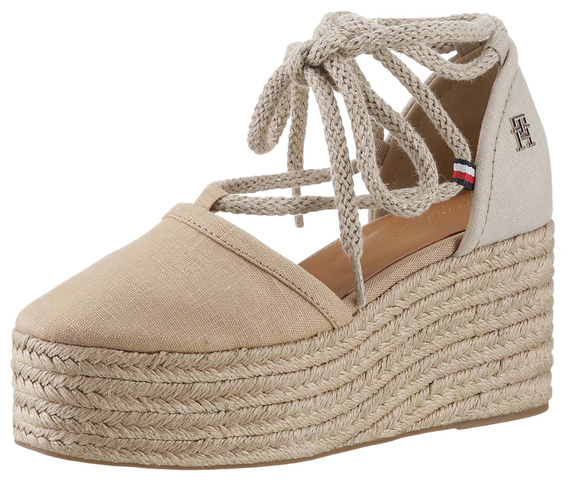 Tommy Hilfiger Espadrille »CLOSED TOE LINEN FLATFORM«, Sommerschuh, Keilabsatz, mit schöner Fesselschnürung von TOMMY HILFIGER