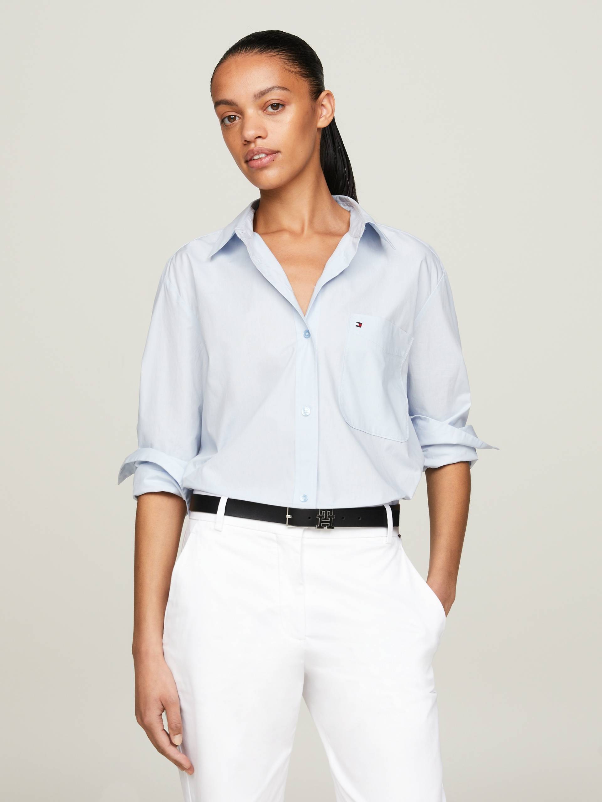Tommy Hilfiger Hemdbluse »SOLID COTTON EASY FIT SHIRT«, mit Brusttasche Tommy Hilfiger Hemdbluse »SOLID COTTON EASY FIT SHIRT«, mit Brusttasche von TOMMY HILFIGER