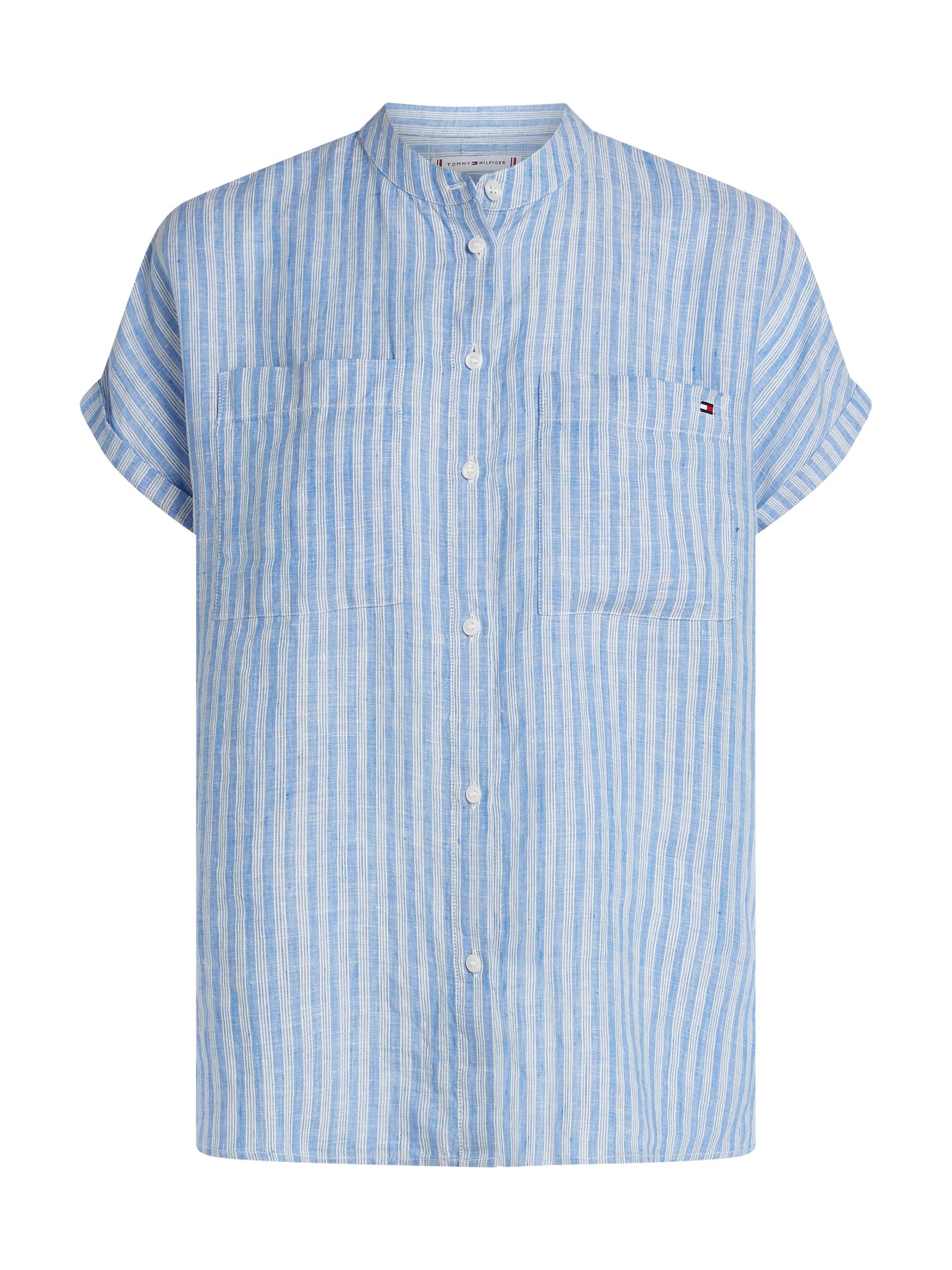 Tommy Hilfiger Kurzarmbluse »ESS LINEN COLLARLESS S/S BLOUSE«, mit Logostickerei,kühlendes Premium Leinen Tommy Hilfiger Kurzarmbluse »ESS LINEN COLLARLESS S/S BLOUSE«, mit Logostickerei,kühlendes Premium Leinen von TOMMY HILFIGER