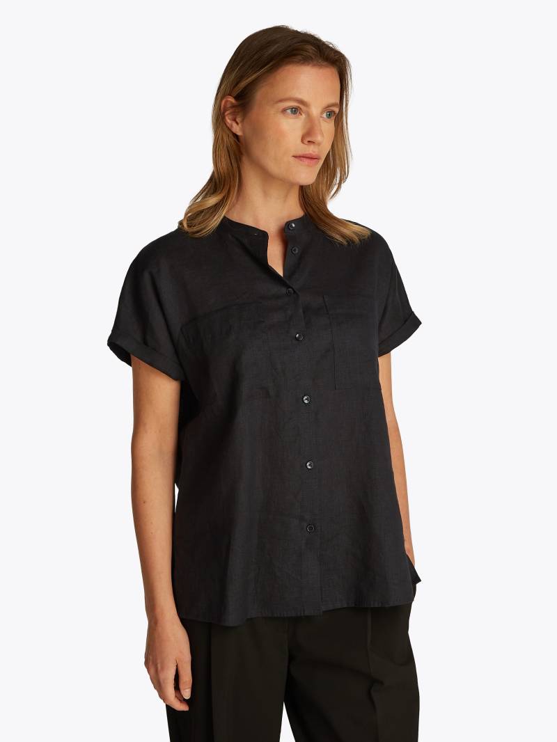 Tommy Hilfiger Kurzarmbluse »ESS LINEN COLLARLESS S/S BLOUSE«, mit Logostickerei,kühlendes Premium Leinen von TOMMY HILFIGER