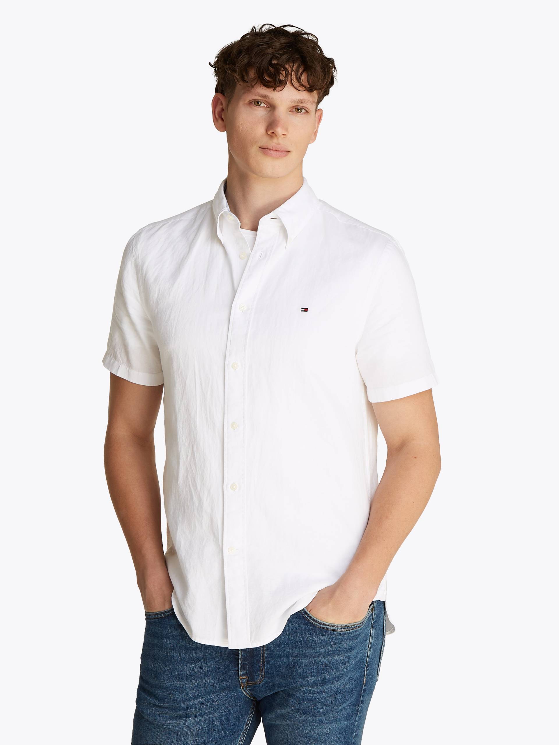 Tommy Hilfiger Kurzarmhemd »LINEN BLEND SOLID SS RF SHIRT«, mit Button-down-Kragen von TOMMY HILFIGER