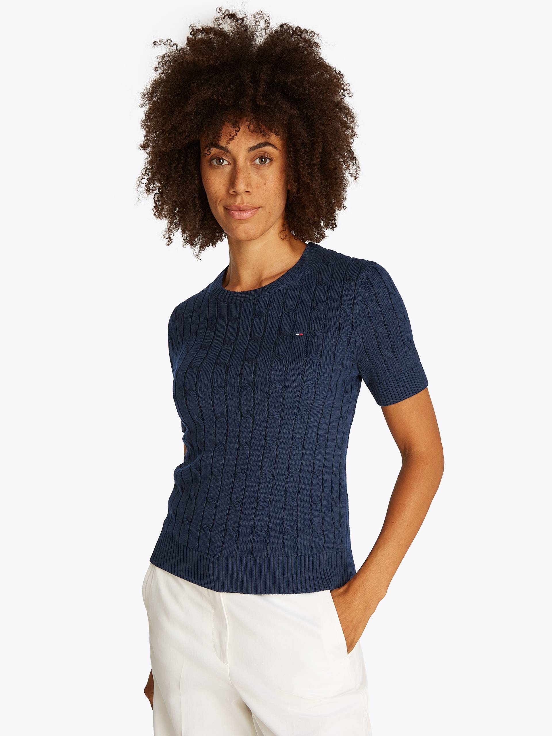 Tommy Hilfiger Kurzarmpullover »1985 CO MINI CABLE C-NK SS SWT«, in tollem Strickmuster von TOMMY HILFIGER