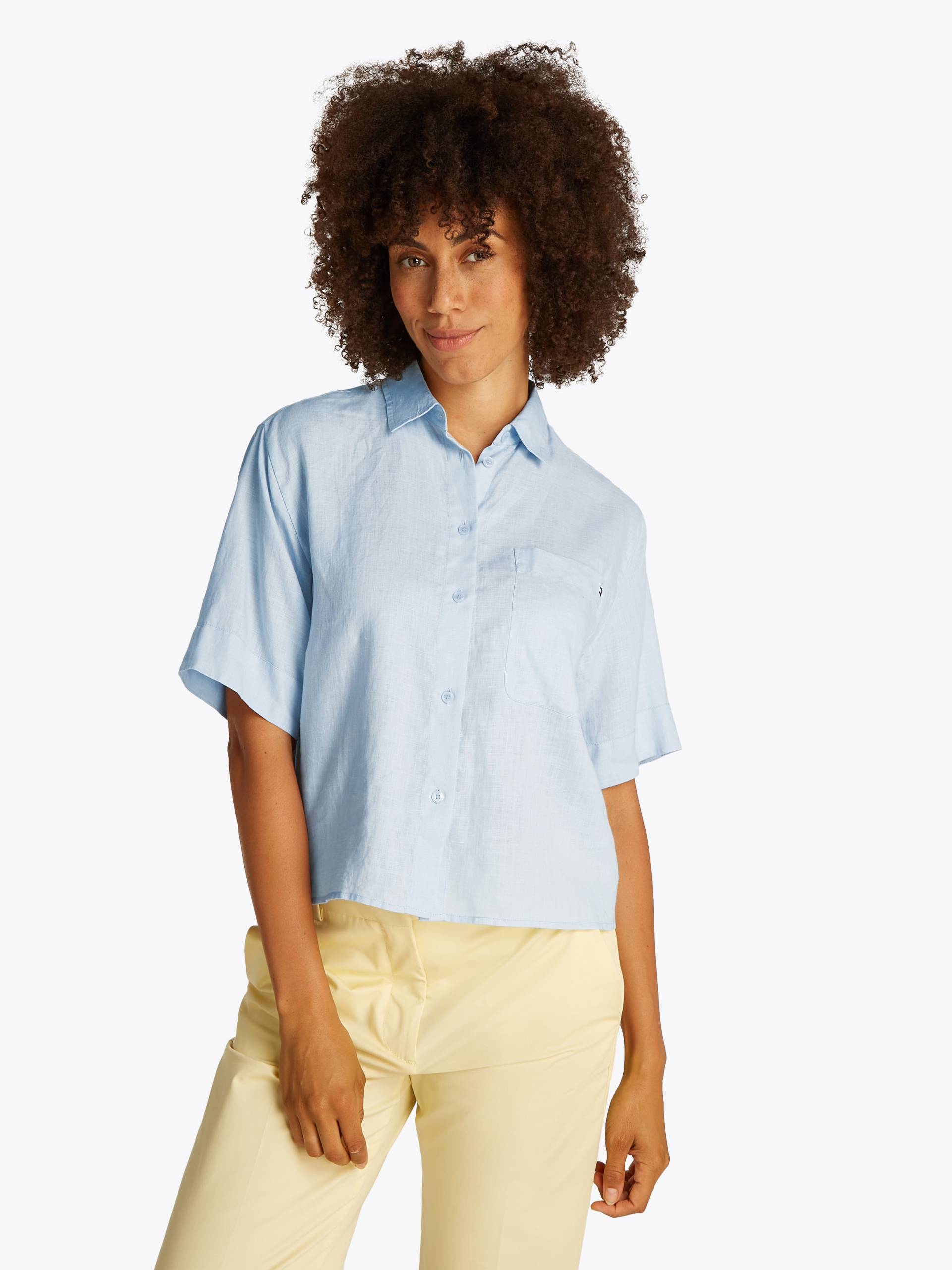 Tommy Hilfiger Kurzarmshirt »ESS LINEN RELAXED S/S SHIRT«, mit Brusttasche, Logostickerei,kühlendes Premium Leinen von TOMMY HILFIGER