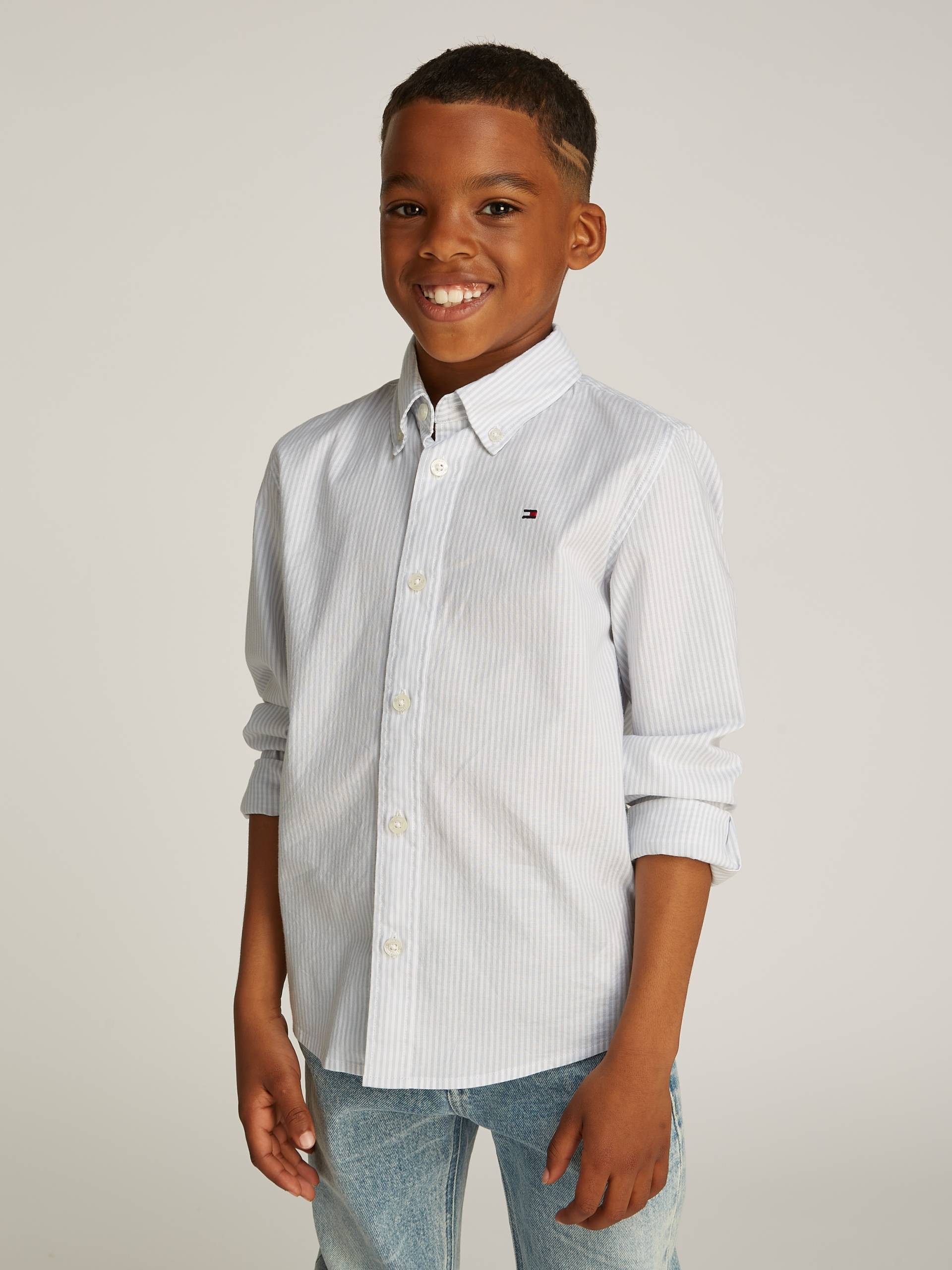 Tommy Hilfiger Langarmhemd »FLEX ITHACA SHIRT LS«, mit Streifenmuster, Logostickerei von TOMMY HILFIGER
