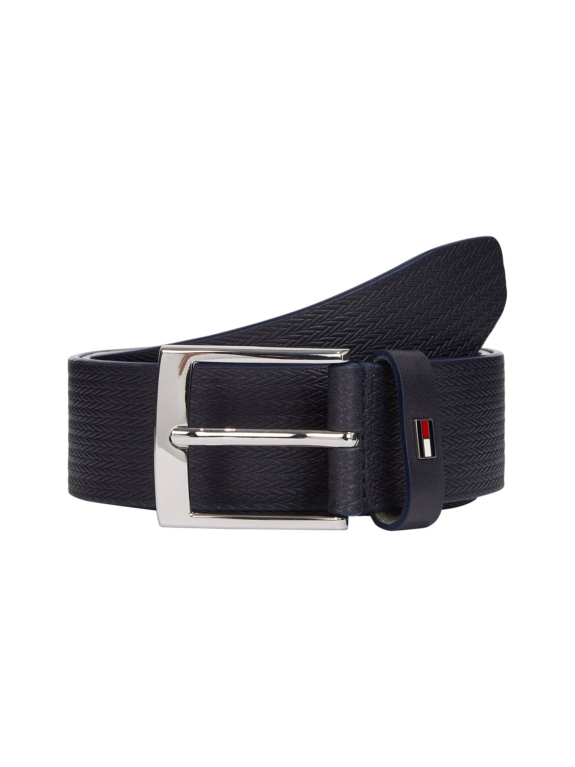 Tommy Hilfiger Ledergürtel »ADAN HERRINGBONE 3.5«, Einfachdornschliesse, Metallpatch von TOMMY HILFIGER