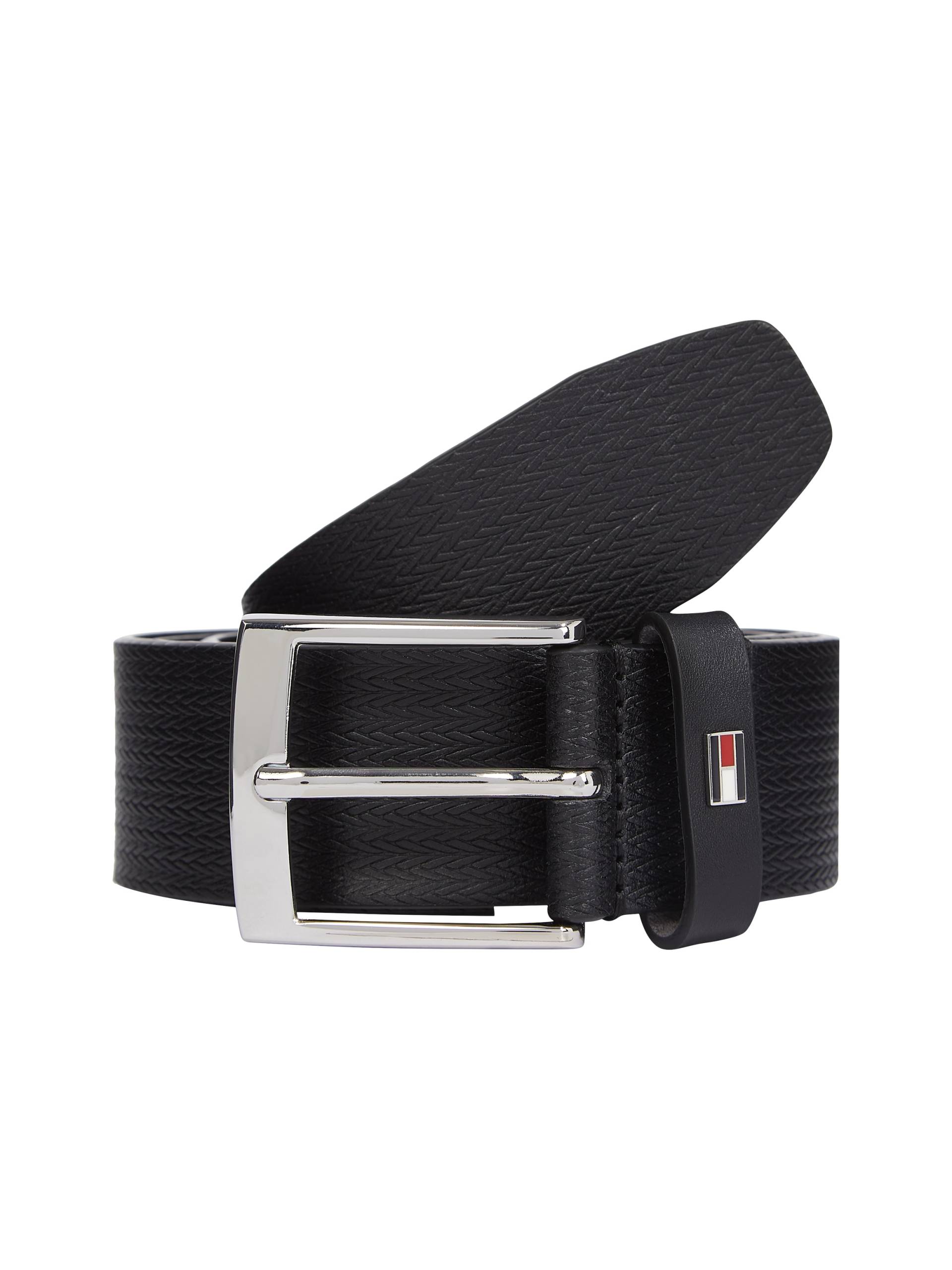 Tommy Hilfiger Ledergürtel »ADAN HERRINGBONE 3.5«, Einfachdornschliesse, Metallpatch von TOMMY HILFIGER