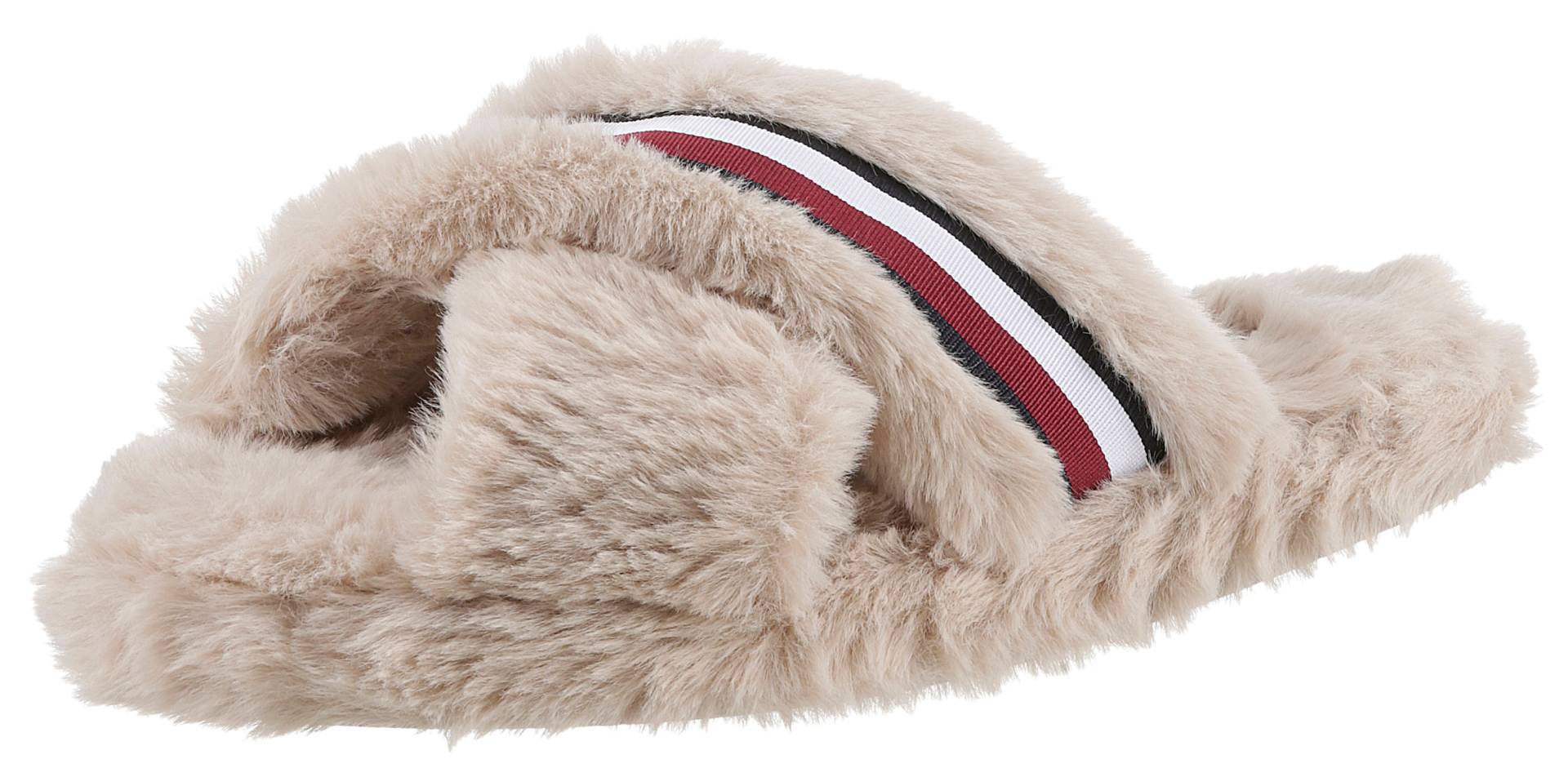 Tommy Hilfiger Plüsch Hausschuhe »FUR CROSS STRAP HOME SLIPPER« von TOMMY HILFIGER