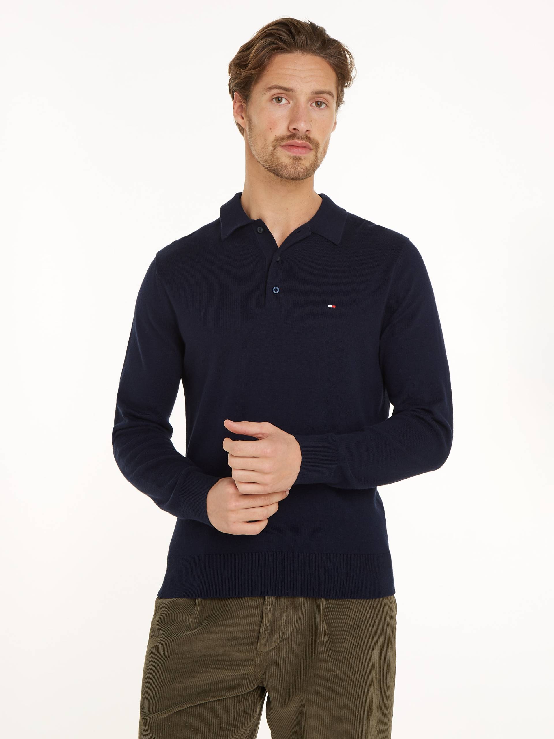 Tommy Hilfiger Polokragenpullover »PIMA ORG CTN CASHMERE LS POLO«, Flag-Stickerei auf Brust von TOMMY HILFIGER