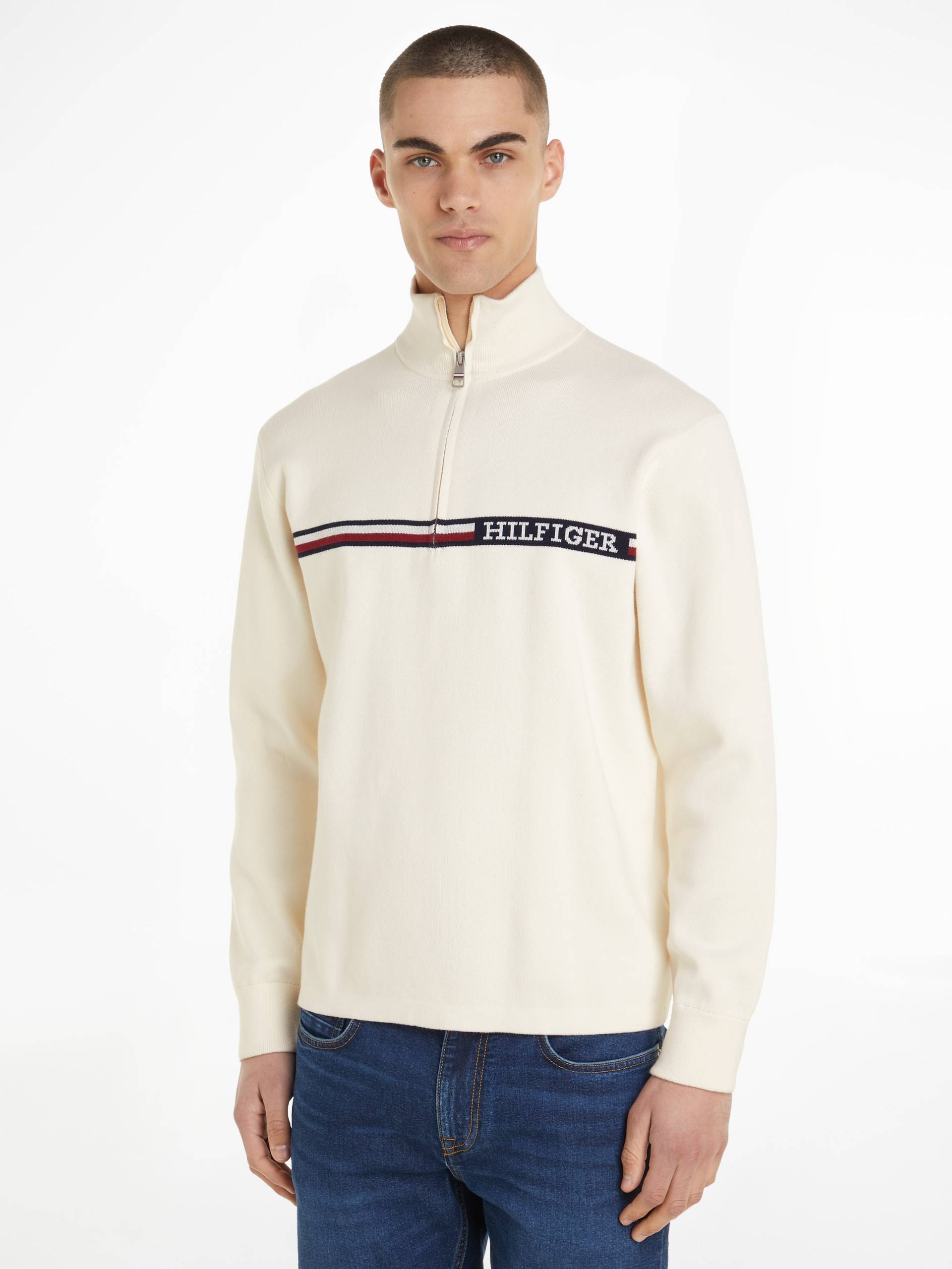 Tommy Hilfiger Rollkragenpullover »GLOBAL STRIPE ZIP MOCK« von TOMMY HILFIGER