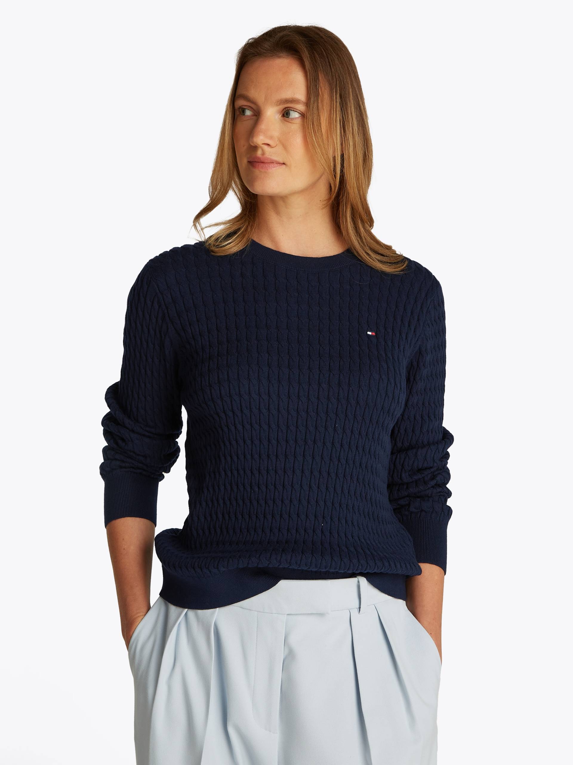 Tommy Hilfiger Rundhalspullover »CO CABLE C-NK LS SWEATER«, mit Zopfmuster von TOMMY HILFIGER