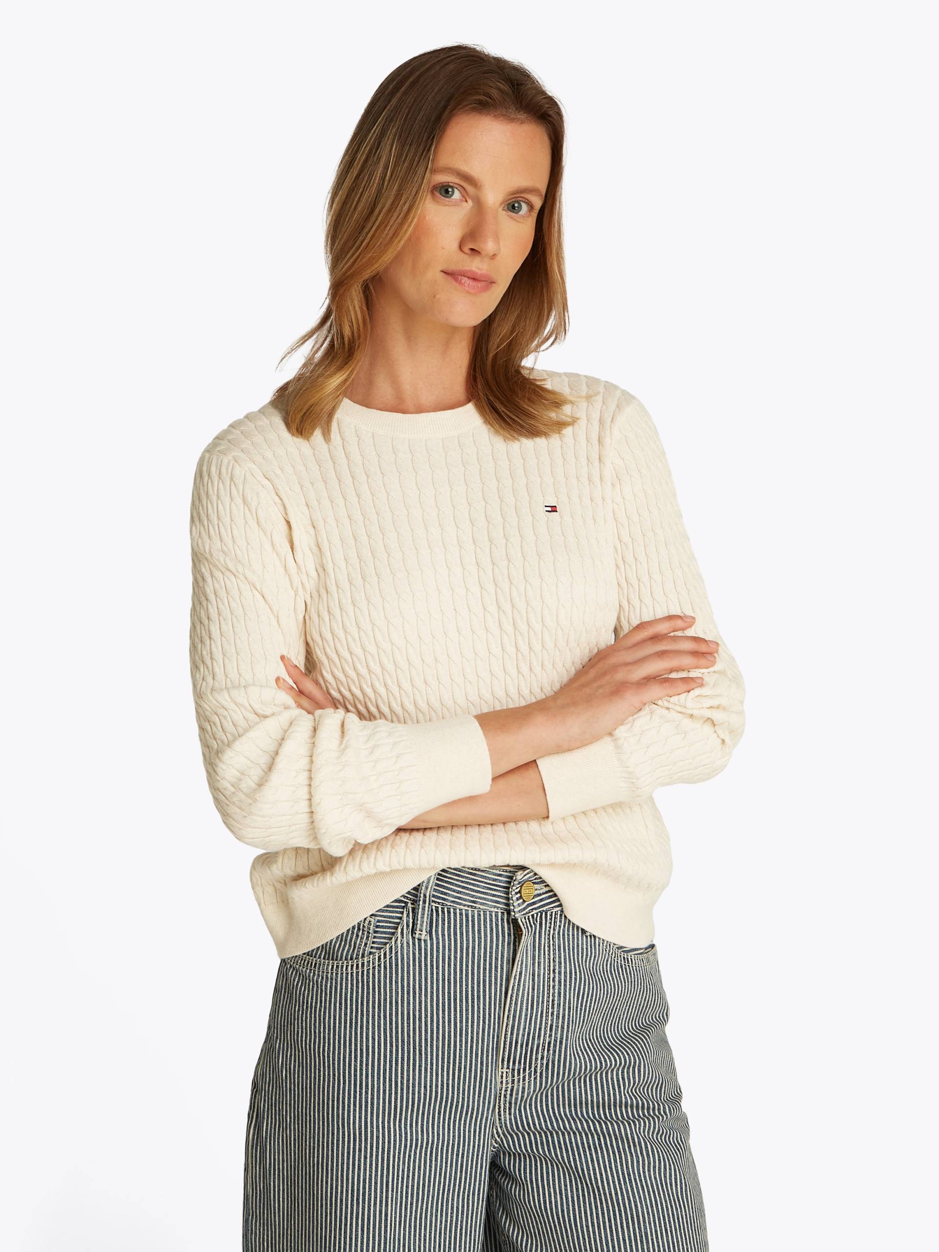 Tommy Hilfiger Rundhalspullover »CO CABLE C-NK LS SWEATER«, mit Zopfmuster von TOMMY HILFIGER
