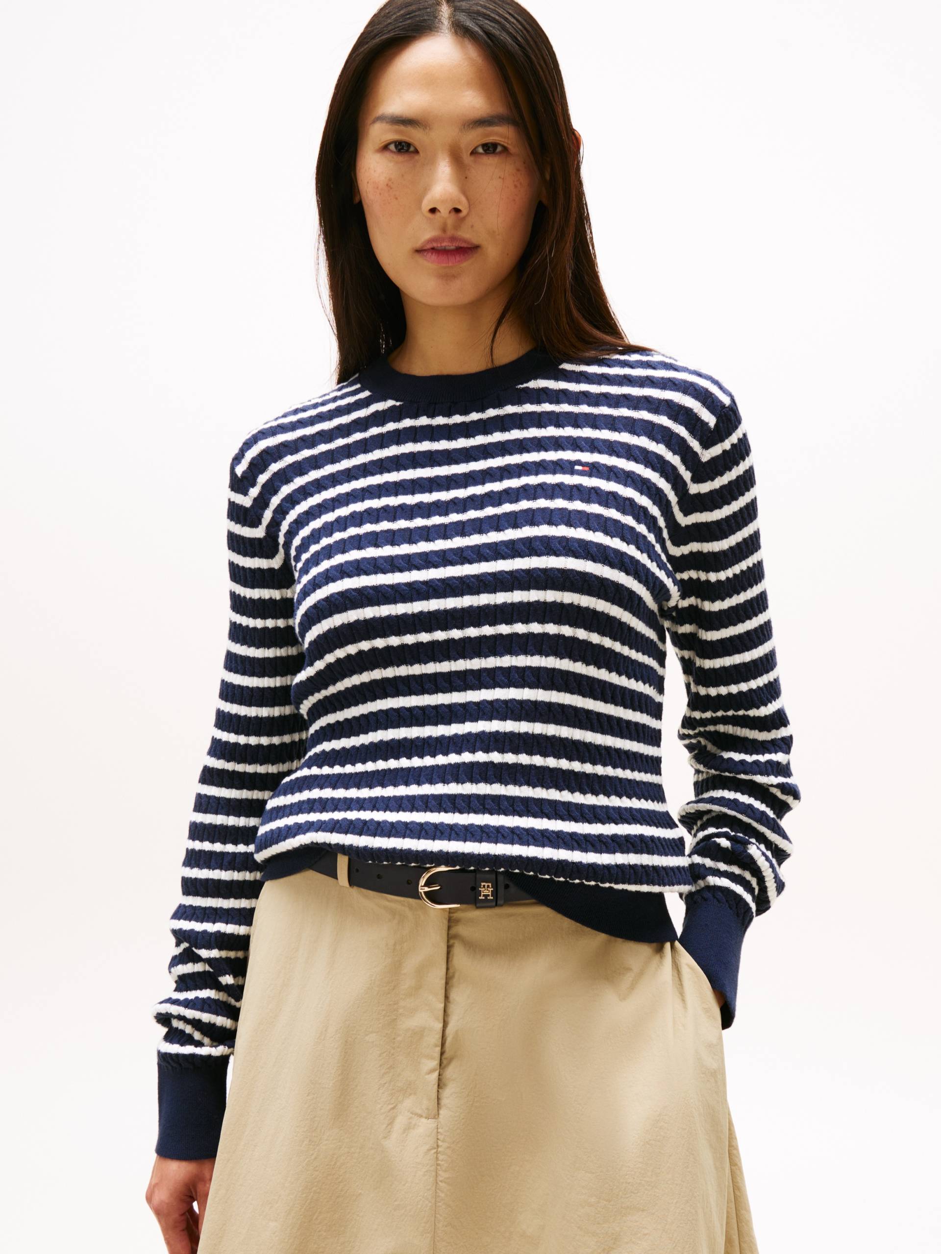 Tommy Hilfiger Rundhalspullover »CO CABLE C-NK LS SWEATER«, mit Zopfmuster von TOMMY HILFIGER
