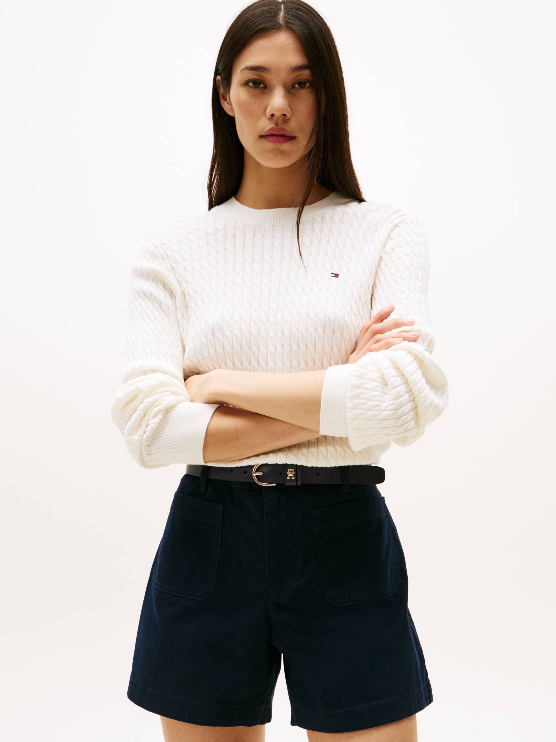 Tommy Hilfiger Rundhalspullover »CO CABLE C-NK LS SWEATER«, mit Zopfmuster von TOMMY HILFIGER
