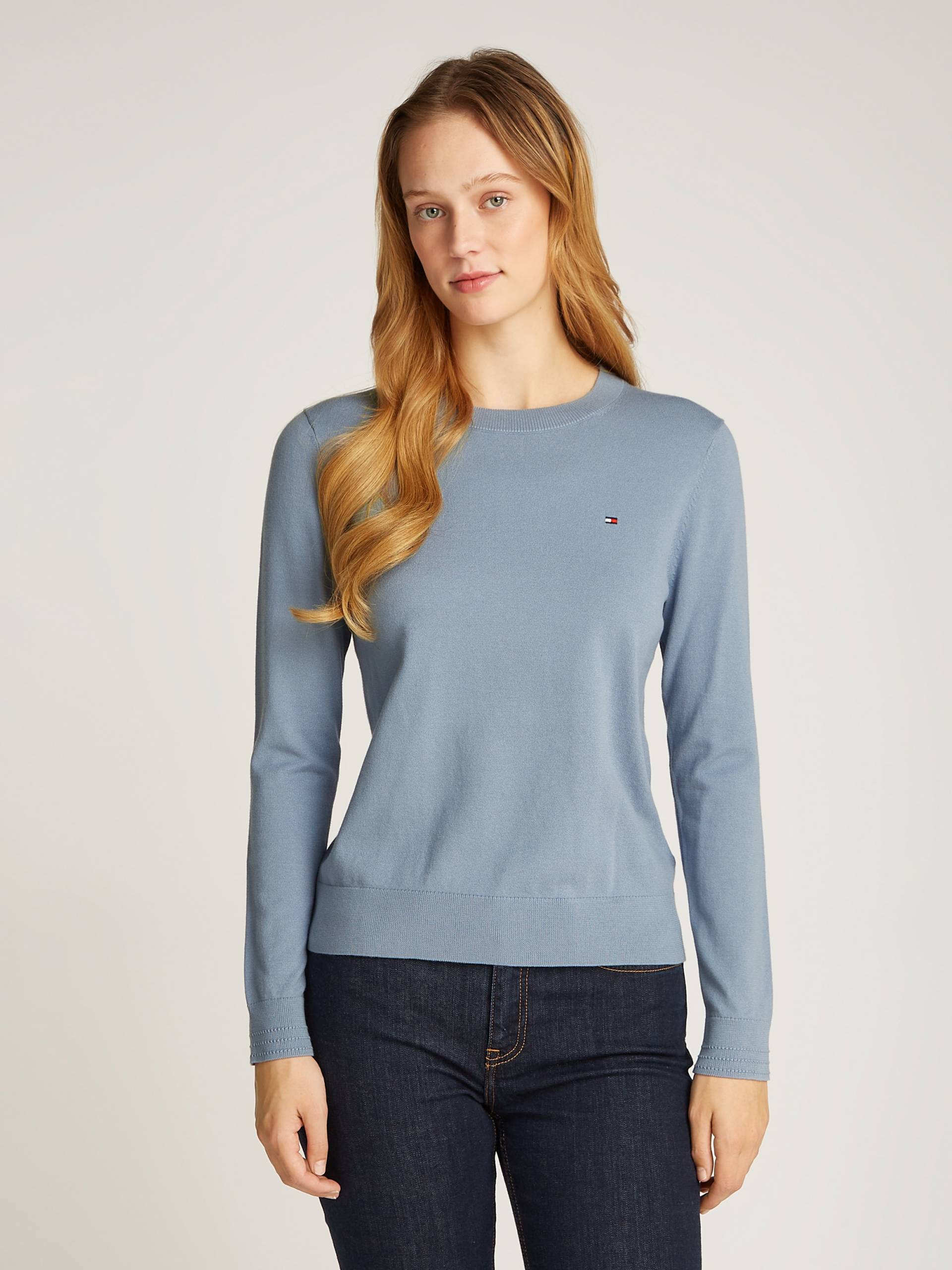 Tommy Hilfiger Rundhalspullover »CO JERSEY STITCH LS C-NK SWT«, mit Logostickerei von TOMMY HILFIGER