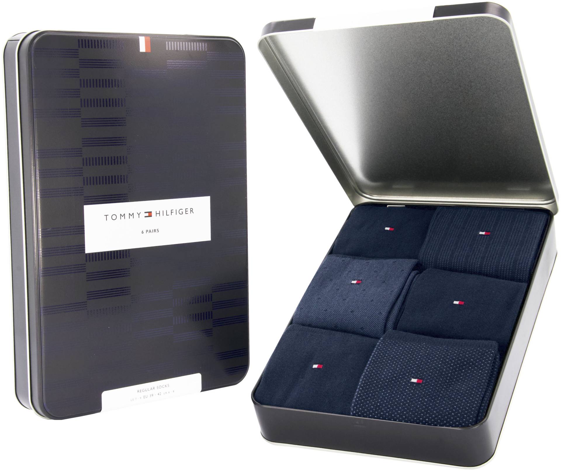 Tommy Hilfiger Socken »TH MEN SOCK 6P TIN GIFTBOX BIRDSEYE«, (Box, 6 Paar), Geschenkbox, ideal zum Verschenken, Baumwoll-Stretch von TOMMY HILFIGER