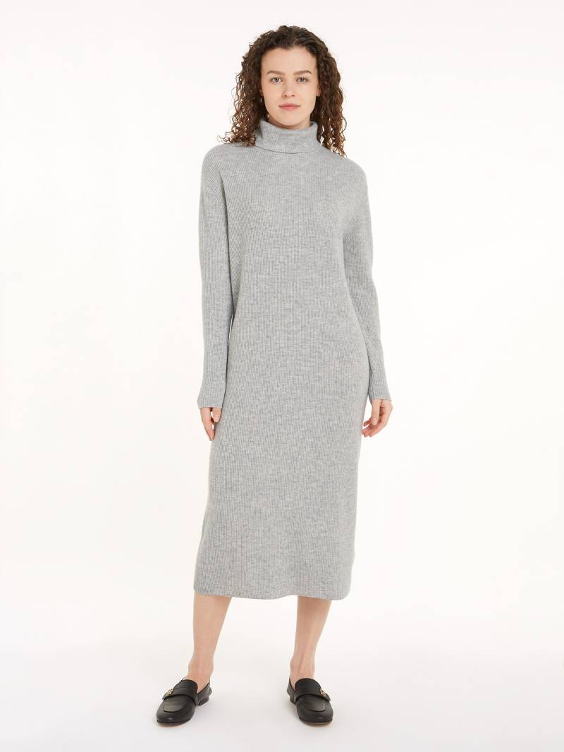 Tommy Hilfiger Strickkleid »WOOL CASH ROLL-NK LONG DRESS«, mit Logostickerei, in Rippoptik von TOMMY HILFIGER