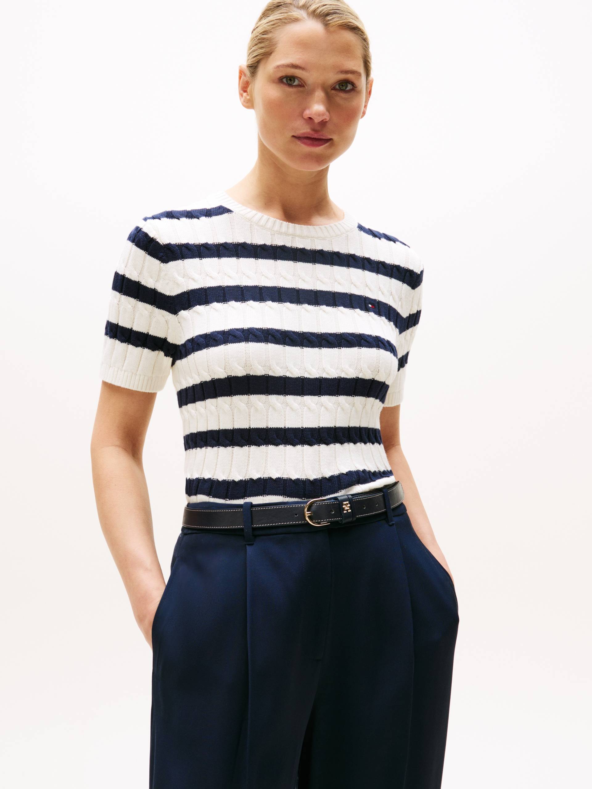 Tommy Hilfiger Strickpullover »CO CABLE MID GG S/S C-NK SWT«, mit Zopfmuster von TOMMY HILFIGER
