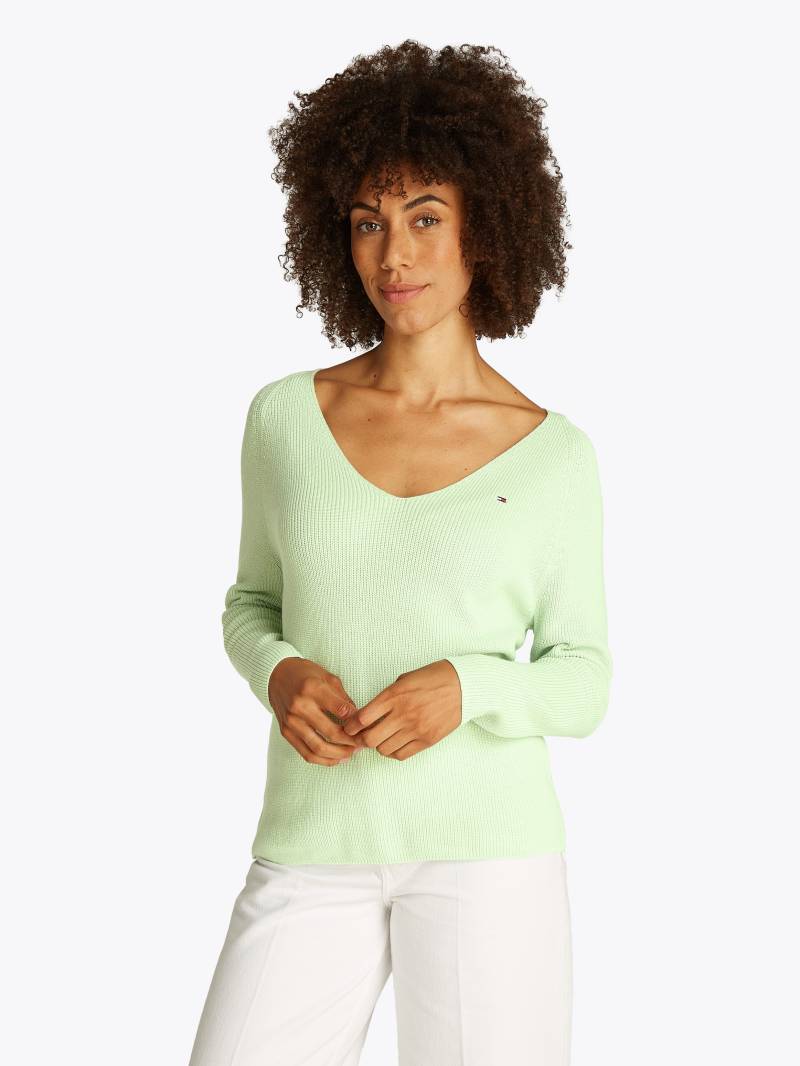 Tommy Hilfiger Strickpullover »CO CARDI FINE GG LS BOAT-NK SWT«, mit Raglanärmel, Logostickerei von TOMMY HILFIGER