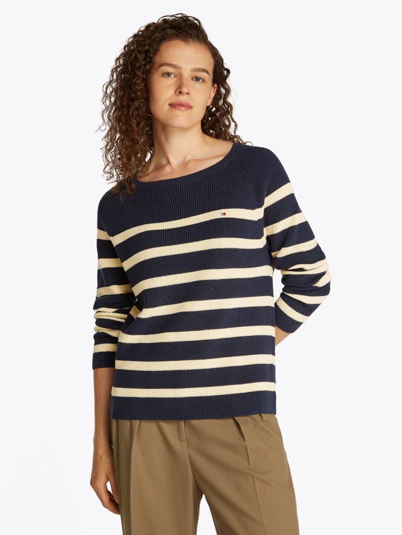 Tommy Hilfiger Strickpullover »CO CARDI FINE GG LS BOAT-NK SWT«, mit Raglanärmel, Logostickerei von TOMMY HILFIGER