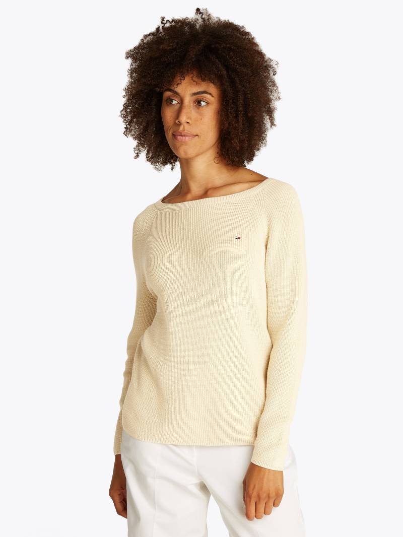 Tommy Hilfiger Strickpullover »CO CARDI FINE GG LS BOAT-NK SWT«, mit Raglanärmel, Logostickerei von TOMMY HILFIGER