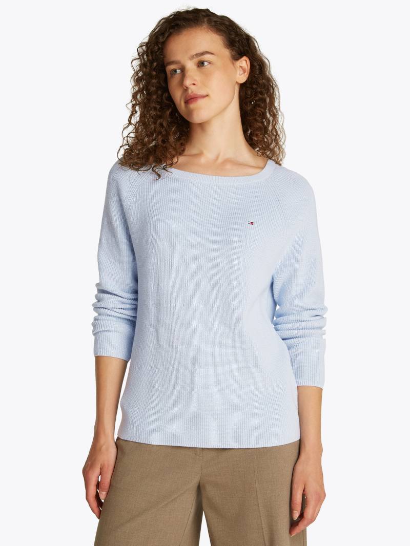 Tommy Hilfiger Strickpullover »CO CARDI FINE GG LS BOAT-NK SWT«, mit Raglanärmel, Logostickerei von TOMMY HILFIGER