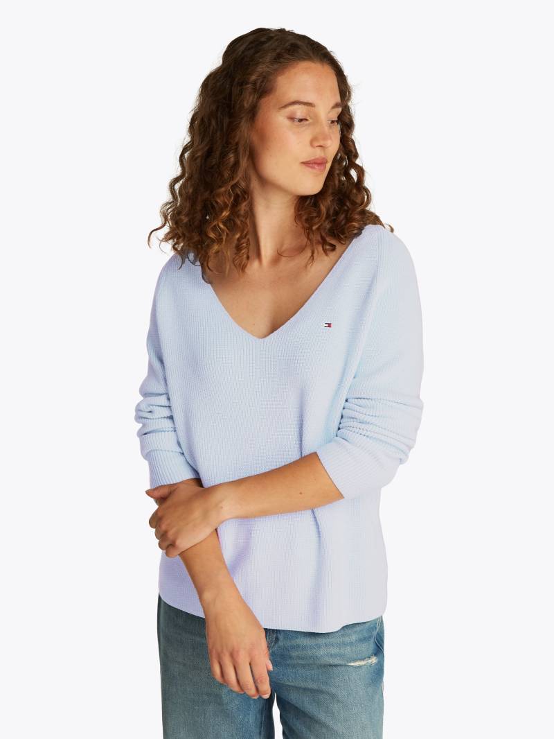 Tommy Hilfiger Strickpullover »CO CARDI STITCH V-NK LS«, mit Logostickerei von TOMMY HILFIGER