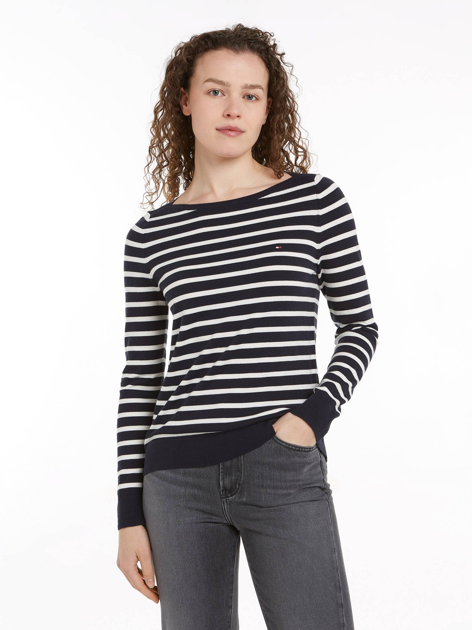 Tommy Hilfiger Strickpullover »CO JERSEY STITCH BOAT-NK SWEATER«, mit Tommy Hilfiger Logo-Flag am Ärmel Tommy Hilfiger Strickpullover »CO JERSEY STITCH BOAT-NK SWEATER«, mit Tommy Hilfiger Logo-Flag am Ärmel von TOMMY HILFIGER