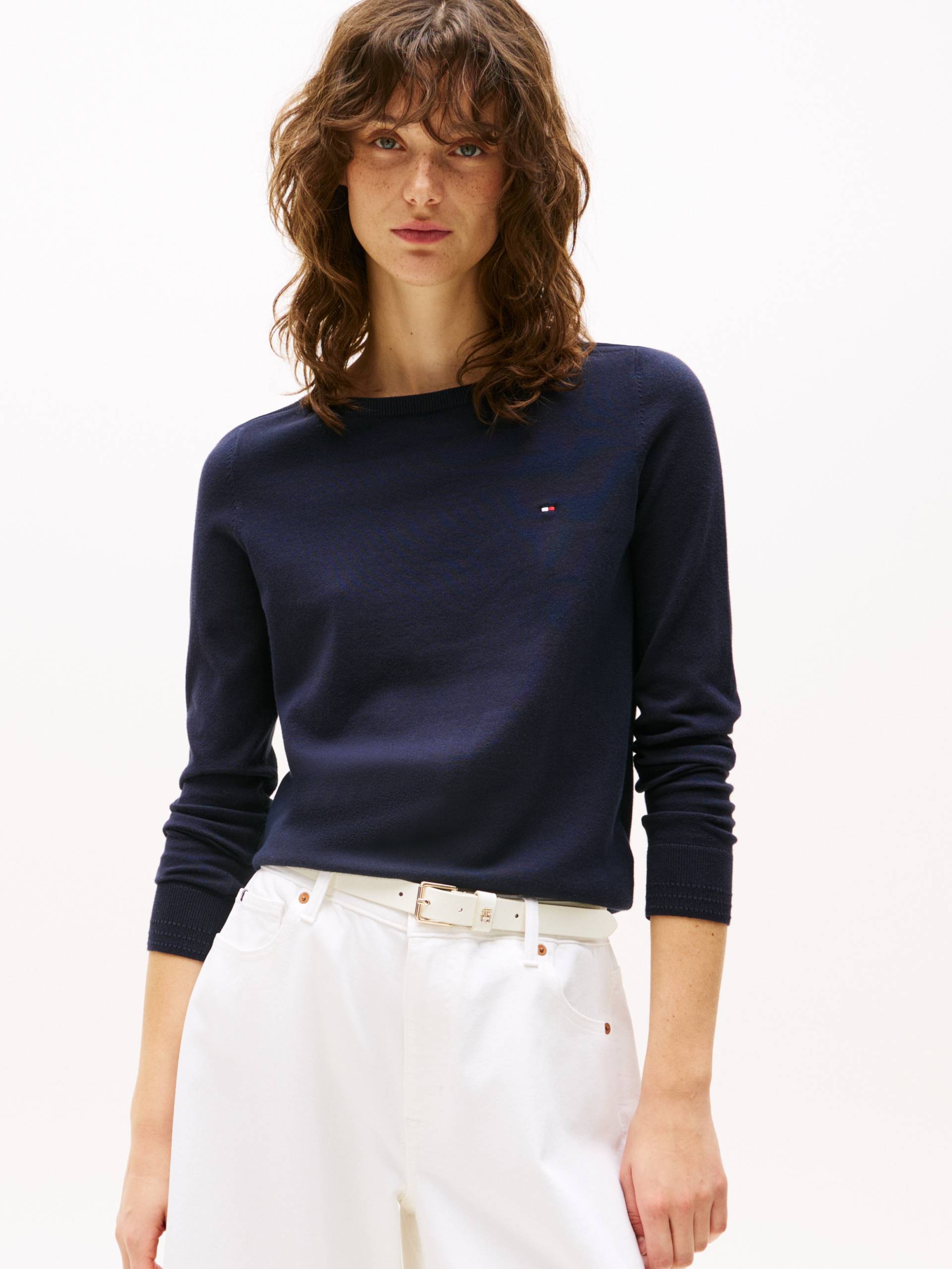 Tommy Hilfiger Strickpullover »CO JERSEY STITCH V-NK SWEATER«, mit Tommy Hilfiger Logo-Flag von TOMMY HILFIGER