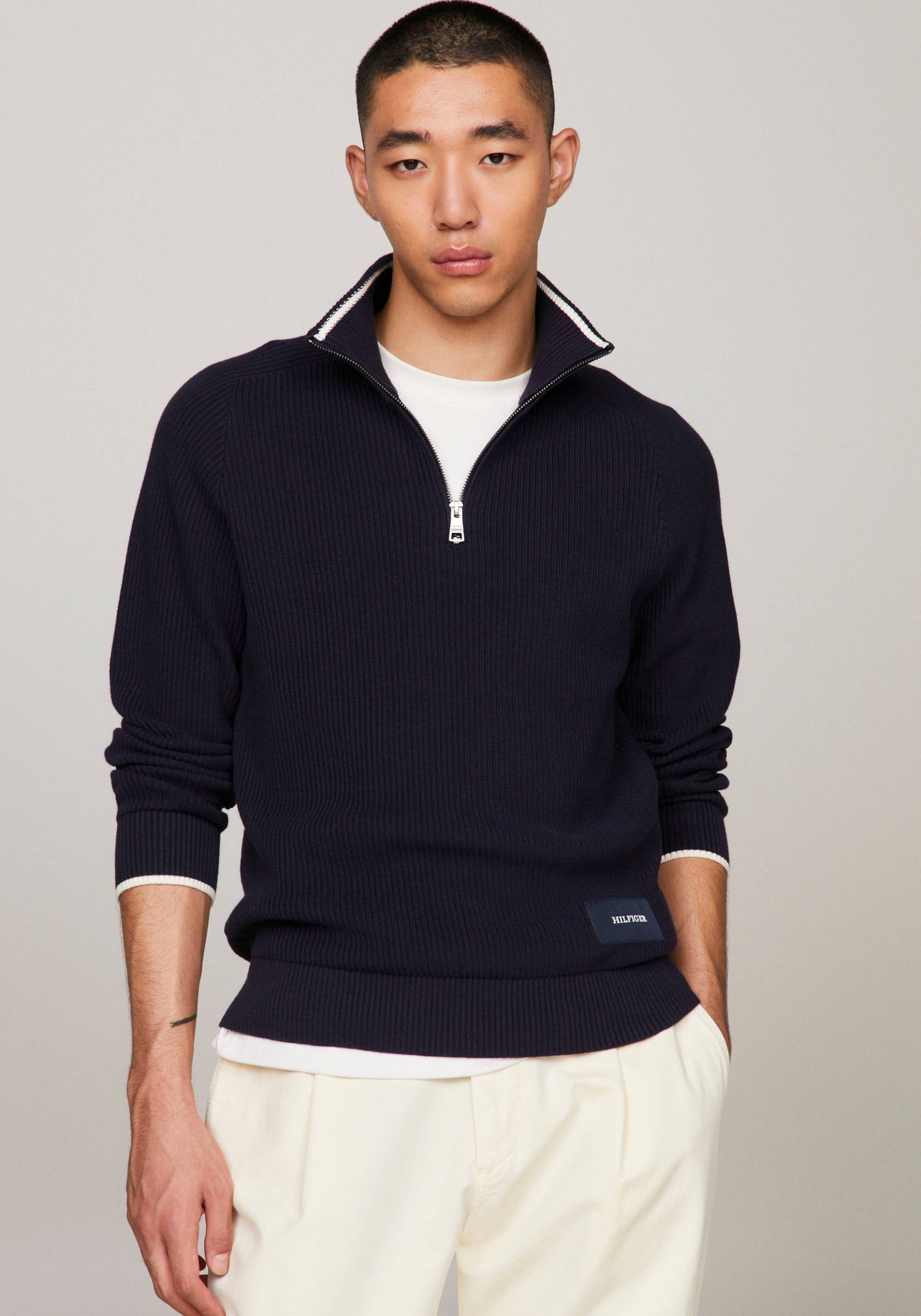 Tommy Hilfiger Strickpullover »TIPPED RIB STRUCTURE ZIP MOCK« von TOMMY HILFIGER