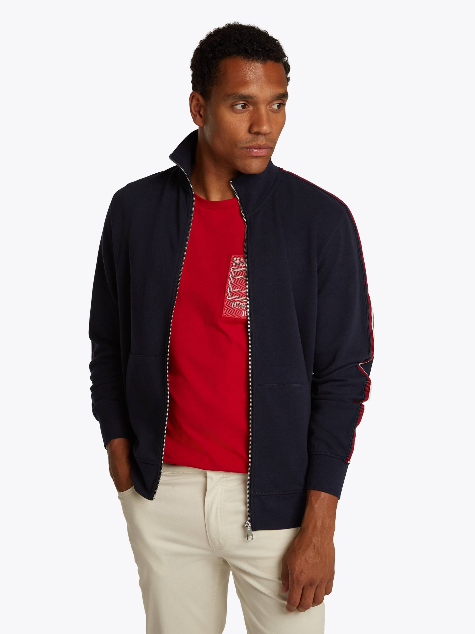 Tommy Hilfiger Sweatjacke »GLOBAL STRIPE STAND COLLAR«, mit Streifen in Tommy Farbe am Ärmel Tommy Hilfiger Sweatjacke »GLOBAL STRIPE STAND COLLAR«, mit Streifen in Tommy Farbe am Ärmel von TOMMY HILFIGER