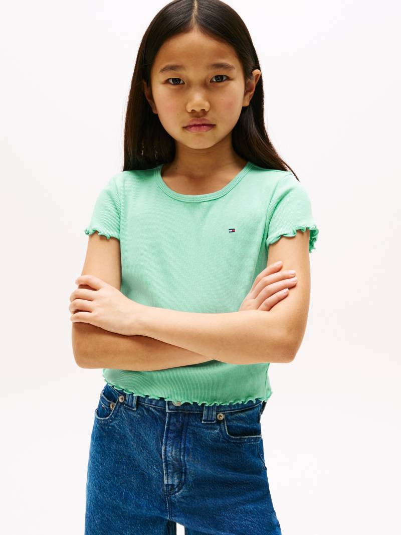 Tommy Hilfiger T-Shirt »ESSENTIAL RIB TOP SS«, mit Babylock-Kanten, mit Logostickerei von TOMMY HILFIGER