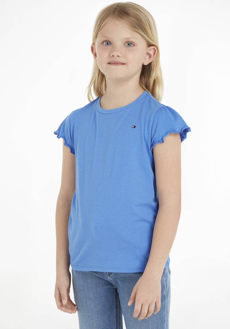 Tommy Hilfiger T-Shirt »ESSENTIAL RUFFLE SLEEVE TOP S/S«, mit Bogenkante, Logostickerei von TOMMY HILFIGER
