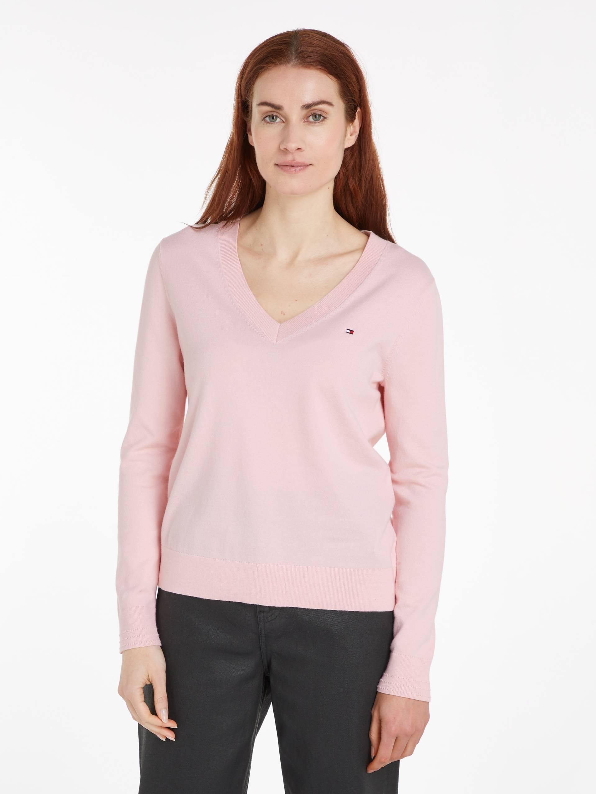 Tommy Hilfiger V-Ausschnitt-Pullover, mit Logo-Stickerei Tommy Hilfiger V-Ausschnitt-Pullover, mit Logo-Stickerei von TOMMY HILFIGER