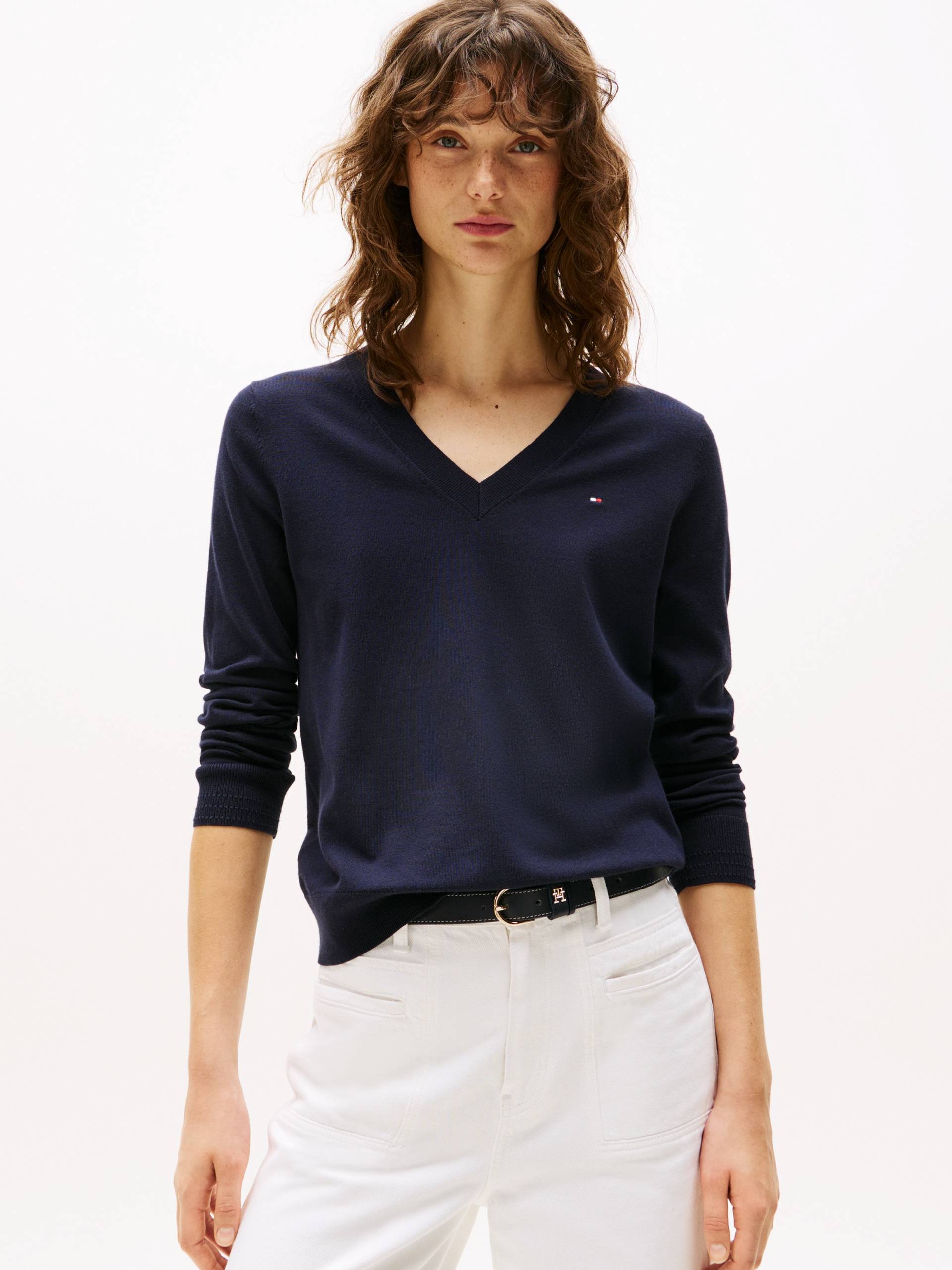 Tommy Hilfiger V-Ausschnitt-Pullover »CO JERSEY STITCH V-NK SWEATER« von TOMMY HILFIGER