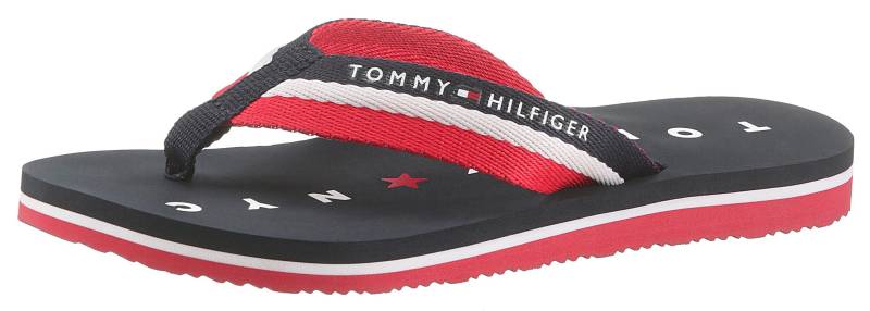 Tommy Hilfiger Zehentrenner »TOMMY LOVES NY BEACH SANDAL«, Sommerschuh, Schlappen, Poolsildes mit Logo auf der Laufsohle von TOMMY HILFIGER