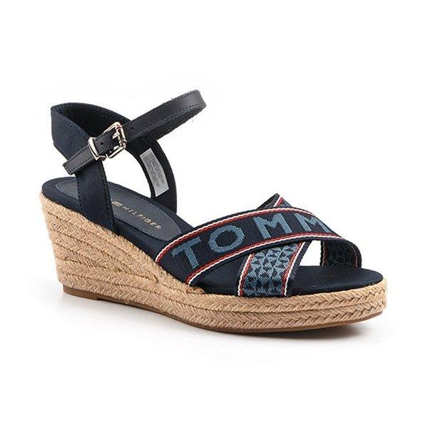 Tommy Webbing Low Wedge Sandal-38 Damen Marine 38 von TOMMY HILFIGER