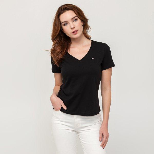 T-shirt, V-neck, Langarm Damen Black XS von TOMMY JEANS