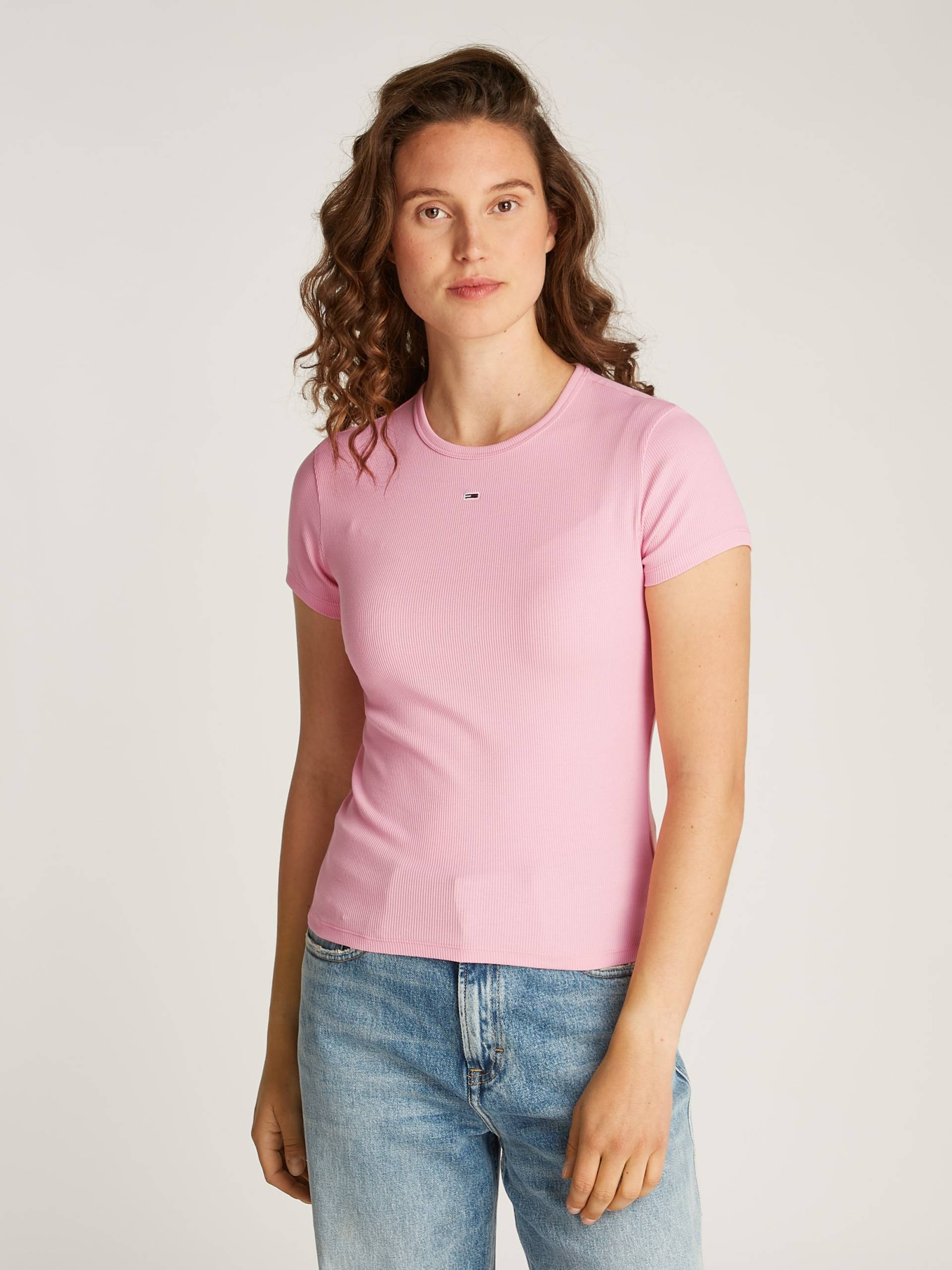 Tommy Jeans T-Shirt »Slim Essential Rib Shirt, Rippshirt Rundhalsshirt« von TOMMY JEANS