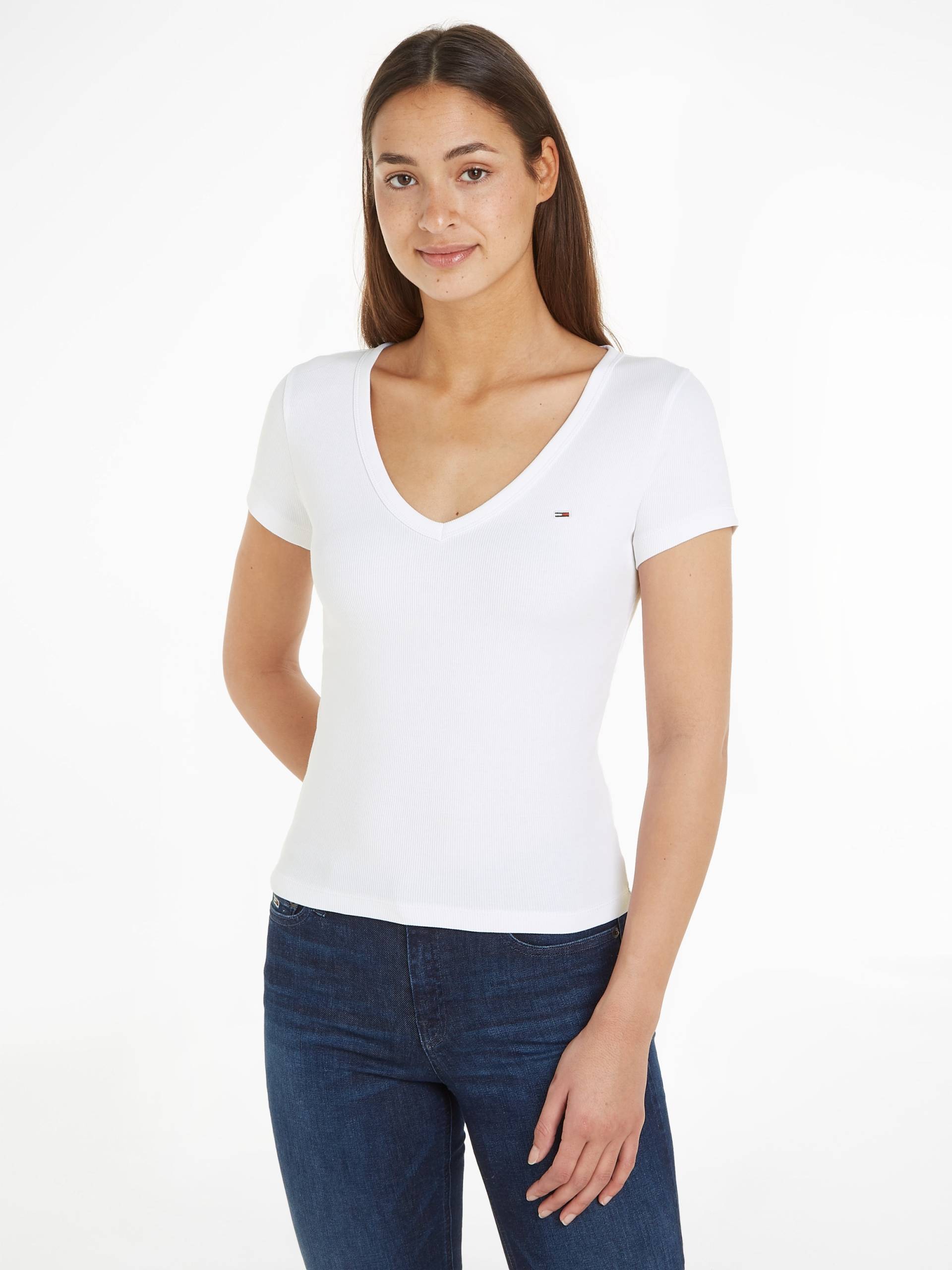 Tommy Jeans T-Shirt »TJW SLIM ESSENTIAL RIB V SS«, mit Logostickerei Tommy Jeans T-Shirt »TJW SLIM ESSENTIAL RIB V SS«, mit Logostickerei von TOMMY JEANS
