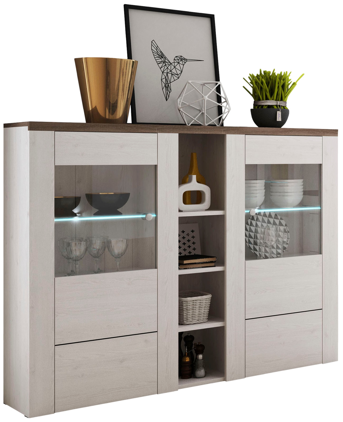 Home affaire Highboard »Larona, zeitlose Hochkommode mit 2 Türen, Türkommode, Höhe 129,5 cm,«, Anrichte mit dekorative Rahmenoptik, Türen mit Glaseinsatz Home affaire Highboard »Larona, zeitlose Hochkommode mit 2 Türen, Türkommode, Höhe 129,5 cm,«, Anrichte mit dekorative Rahmenoptik, Türen mit Glaseinsatz von home affaire