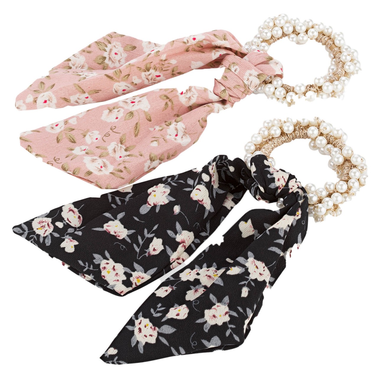 Perlen Scrunchie mit Schleife, rosa & schwarz von TRISA