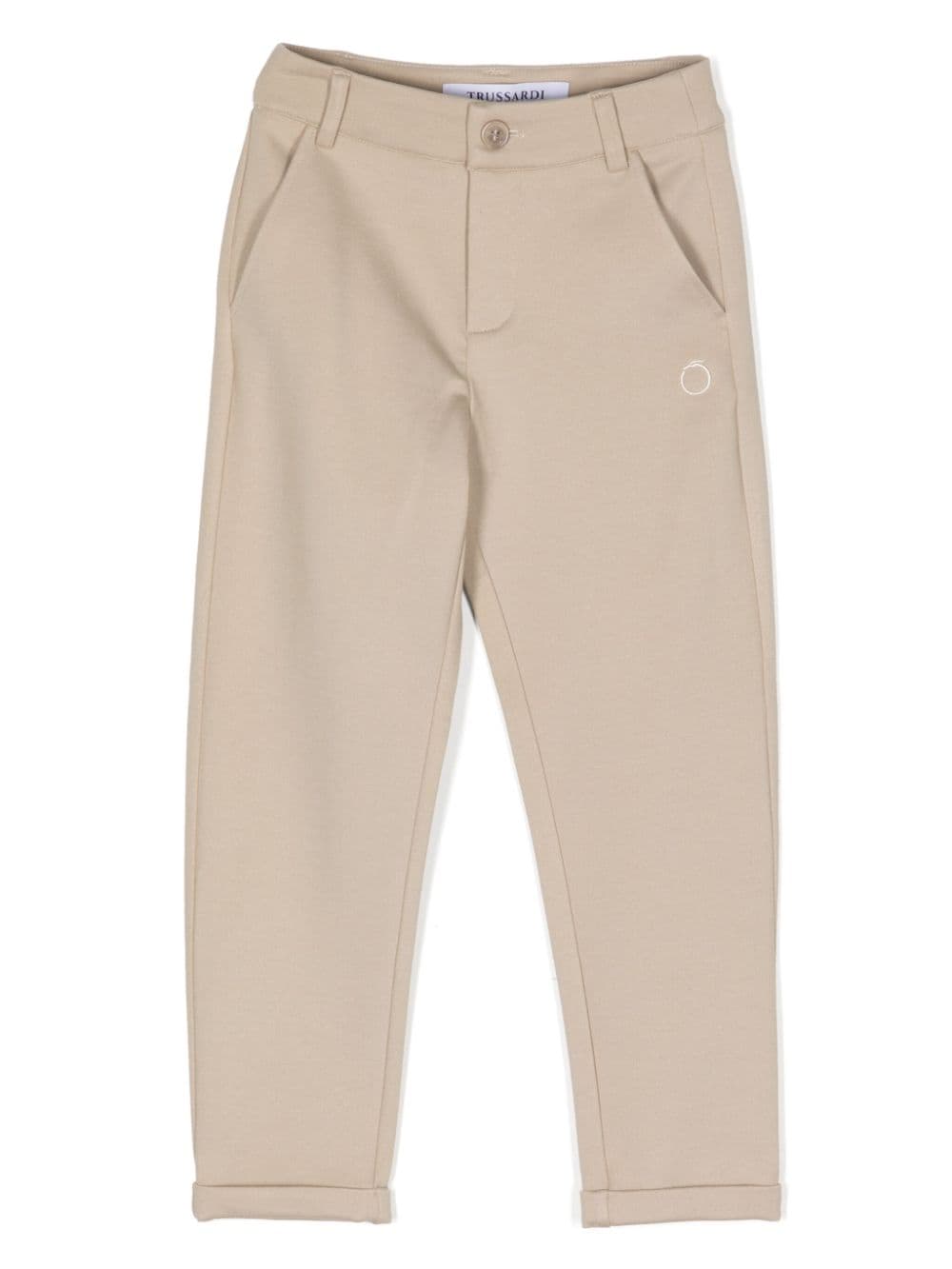 TRUSSARDI JUNIOR logo-embroidered straight-leg trousers - Neutrals von TRUSSARDI JUNIOR