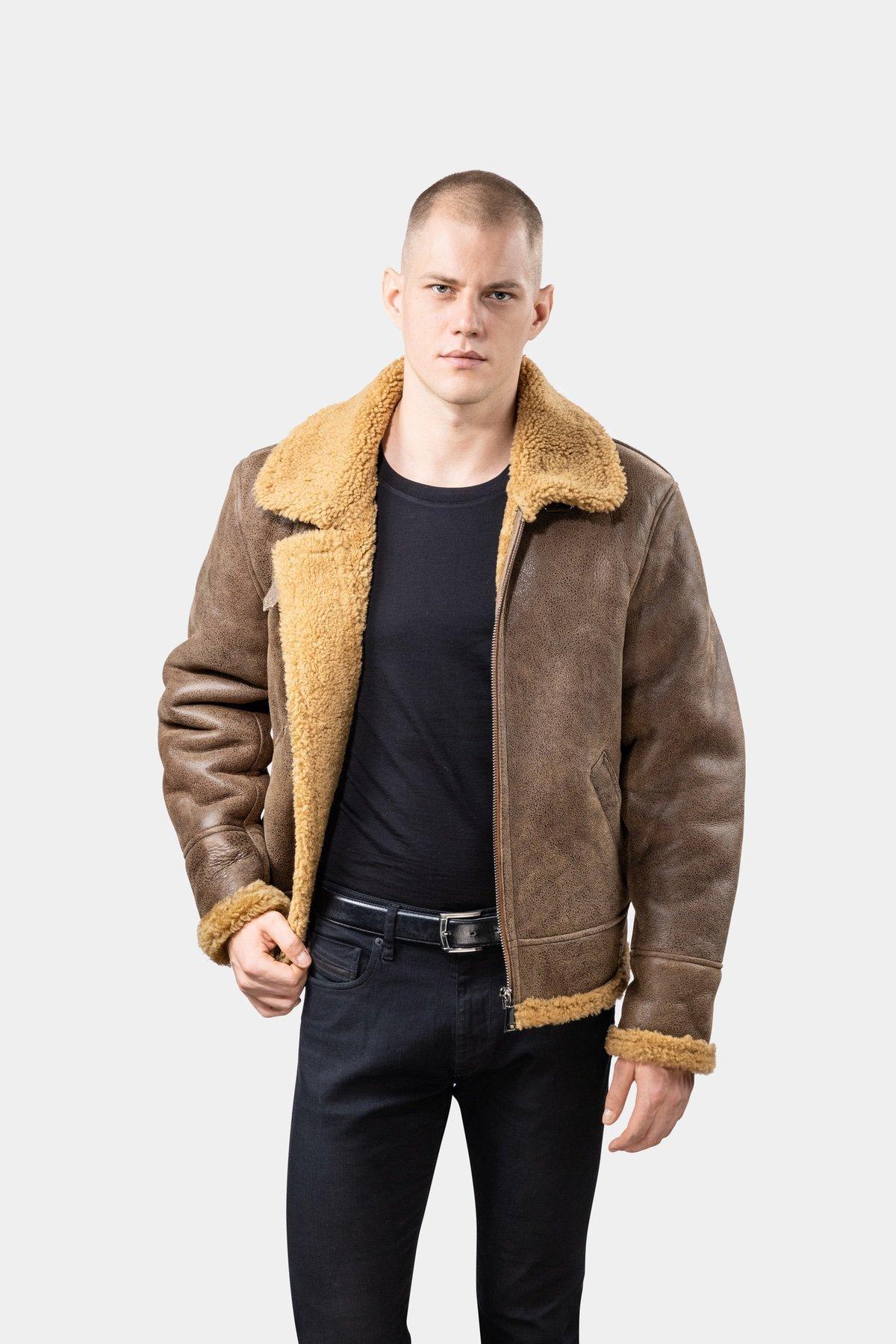 Lammfell Aviator B3 Lederjacke - Braun Herren Braun M von GÖTTIG.