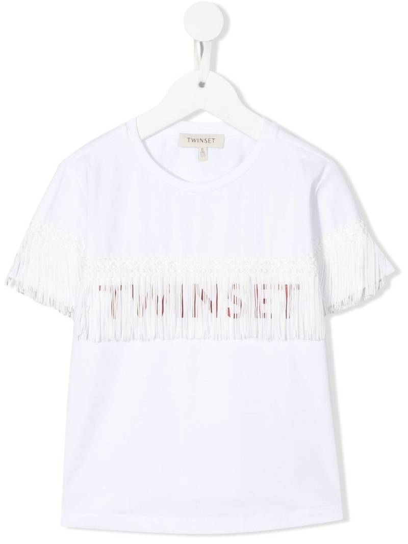 TWINSET Kids fringed logo-print T-shirt - White von TWINSET Kids