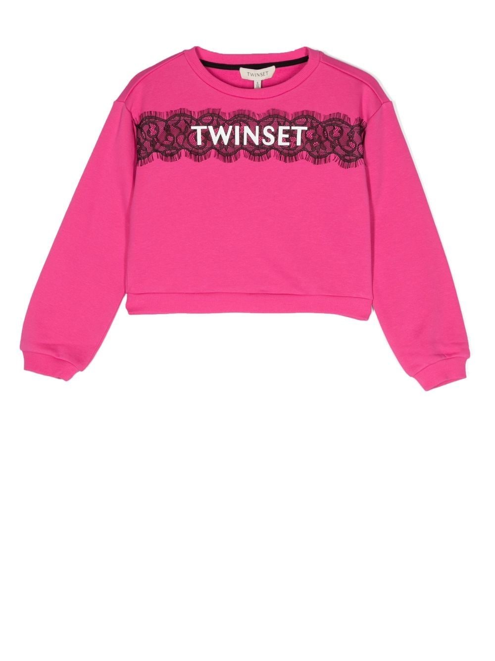 TWINSET Kids logo-patch lace sweatshirt - Pink von TWINSET Kids