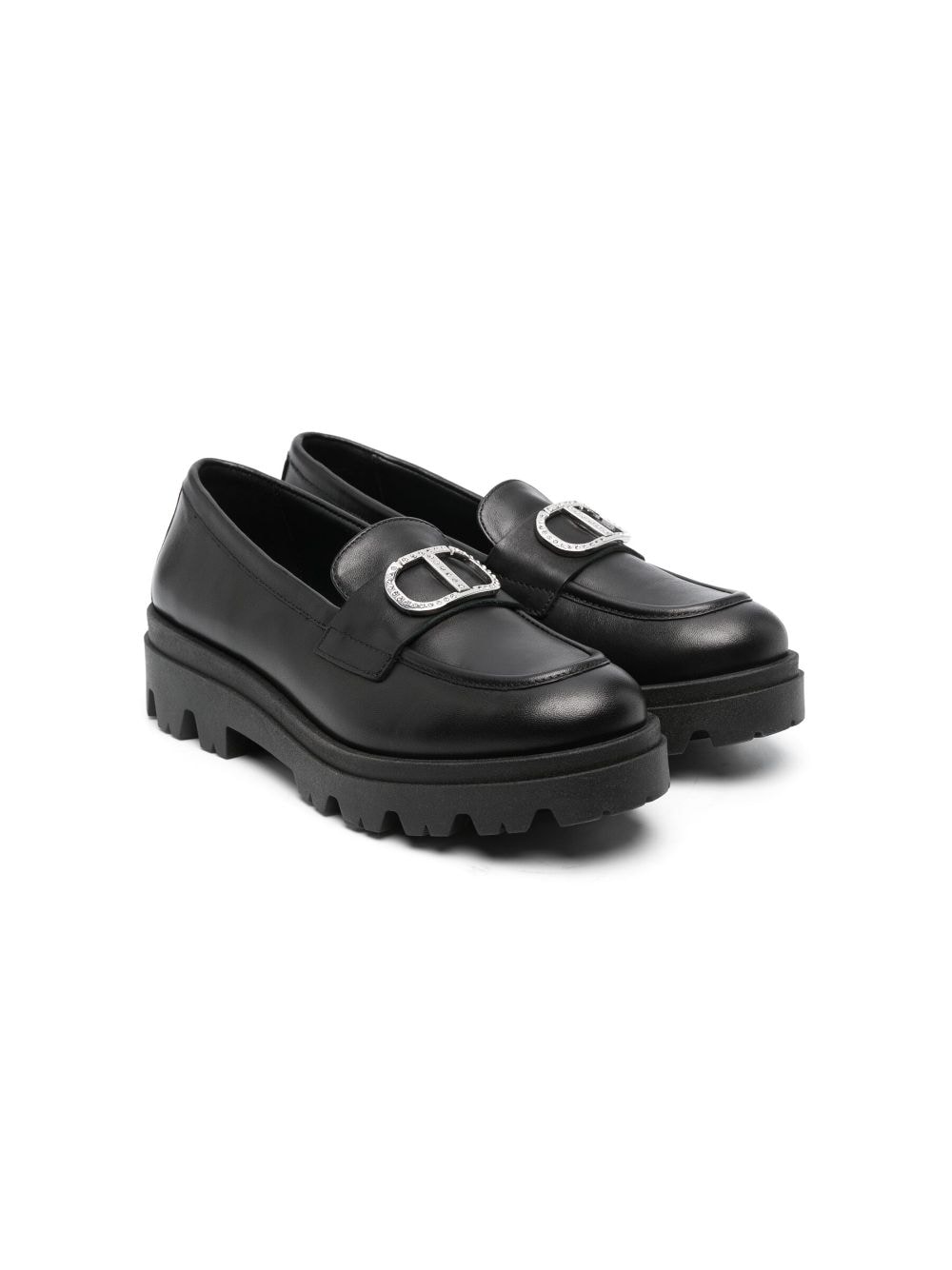 TWINSET Kids logo-plaque leather mocassins - Black von TWINSET Kids