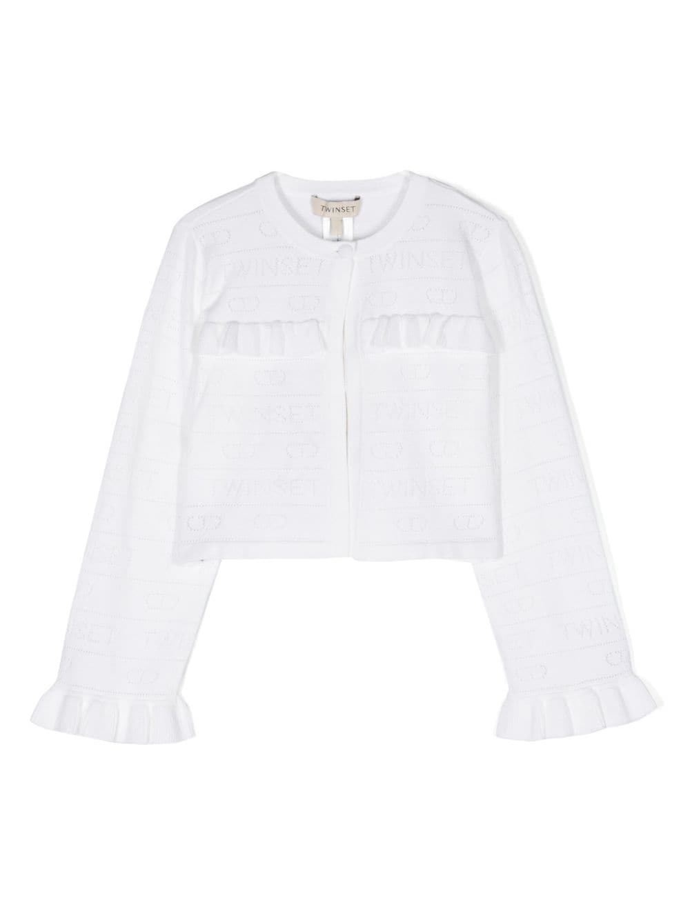 TWINSET Kids logo-pointelle cardigan - White von TWINSET Kids